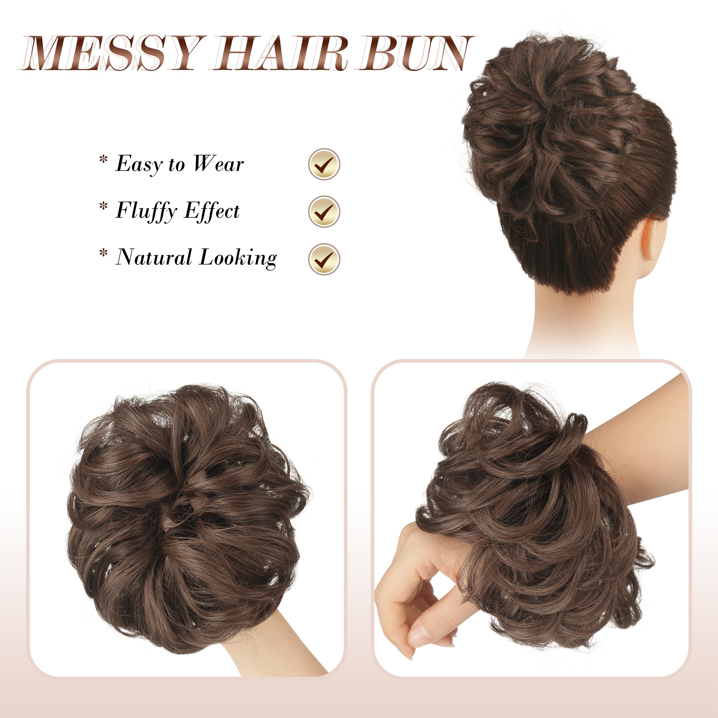 Feshfen Hair Buns Hair Piece Hairpieces For Women Brown And Light Auburn Mixed Hair Scrunchies Thick Hair Extension Bun Messy Wa