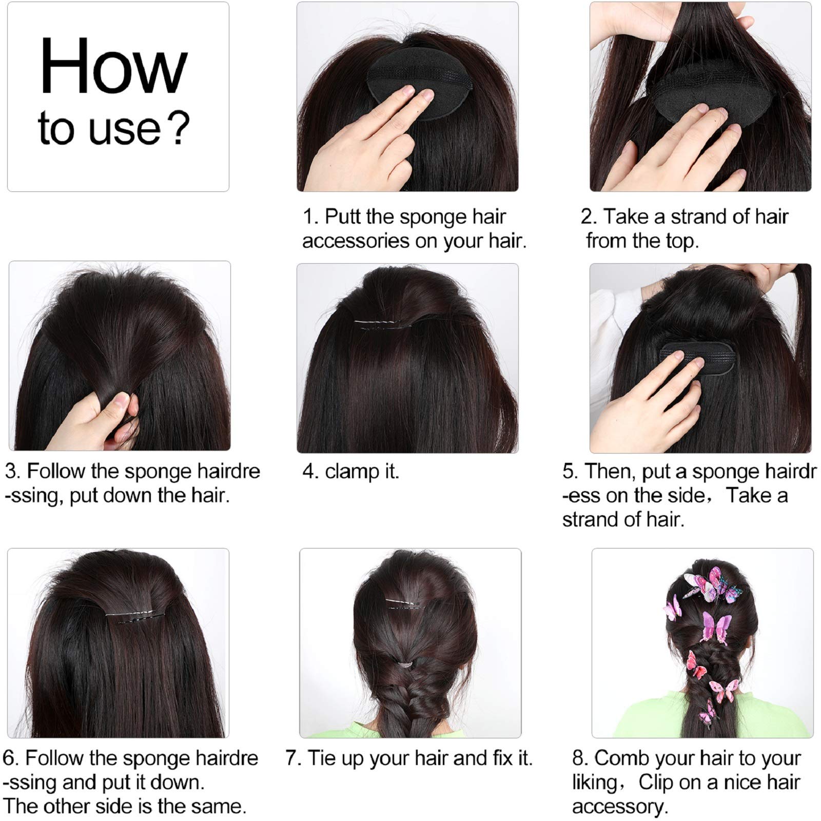Willbond 11 Piece Set Hair Combs And Clips, Sponge Volume Bump It Up Inserts For Women Girl Diy Hairstyles (Black, Brown)