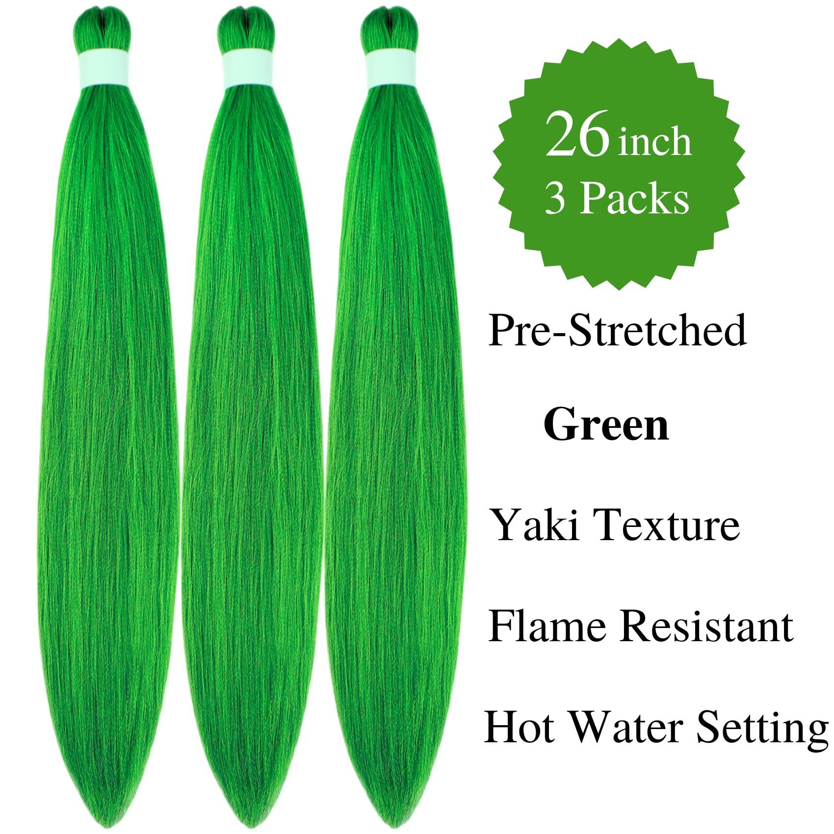 Gozill Green Braiding Hair Pre Stretched Kanekalon Prestretched Braiding Hair Ez Braid Knotless Hypoallergenic Colored Braiding