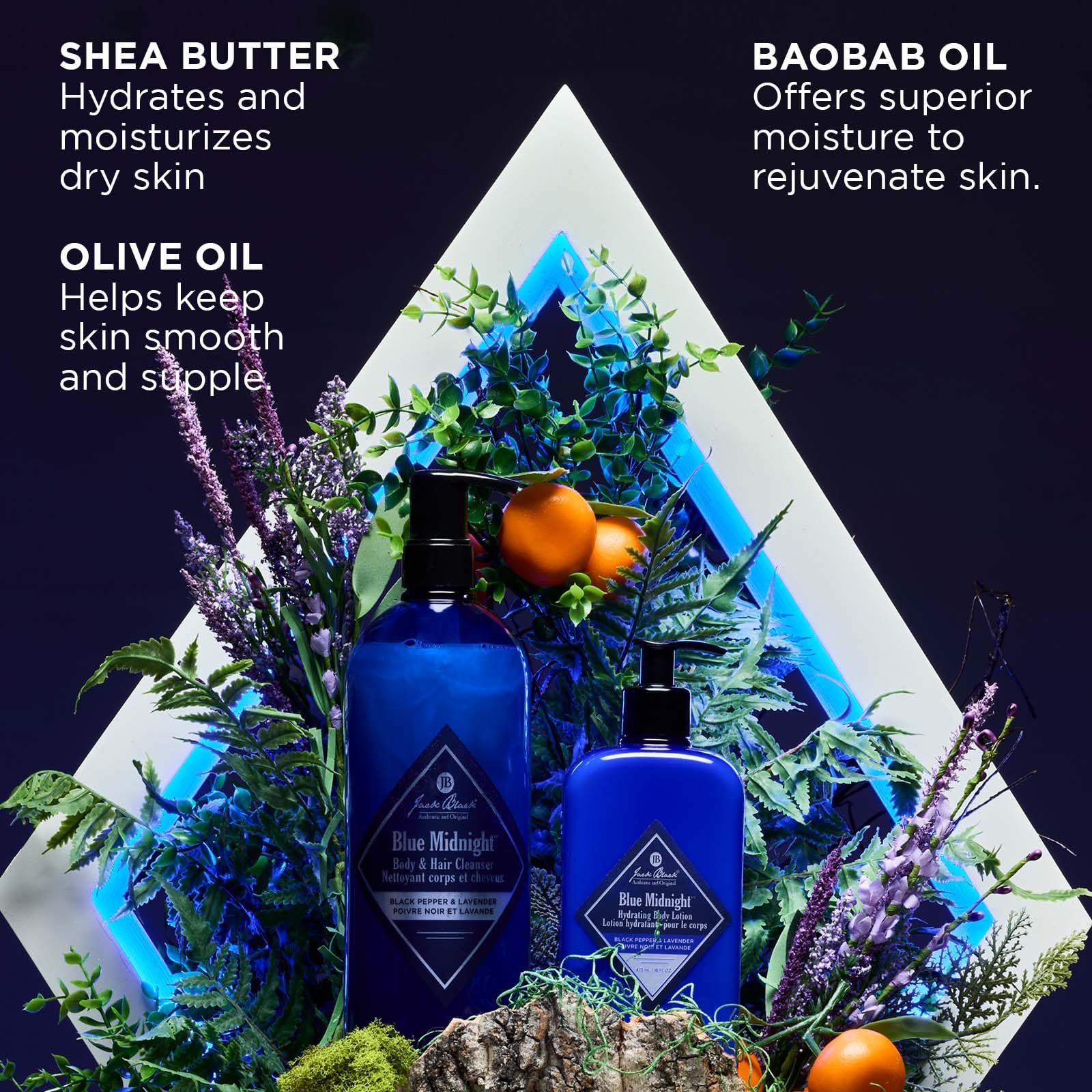Jack Black Blue Midnight Hair & Body Cleanser, 33 Fl Oz - Black Pepper & Lavender - Mens Body Wash, Shampoo Wash, Dual-Purpose M