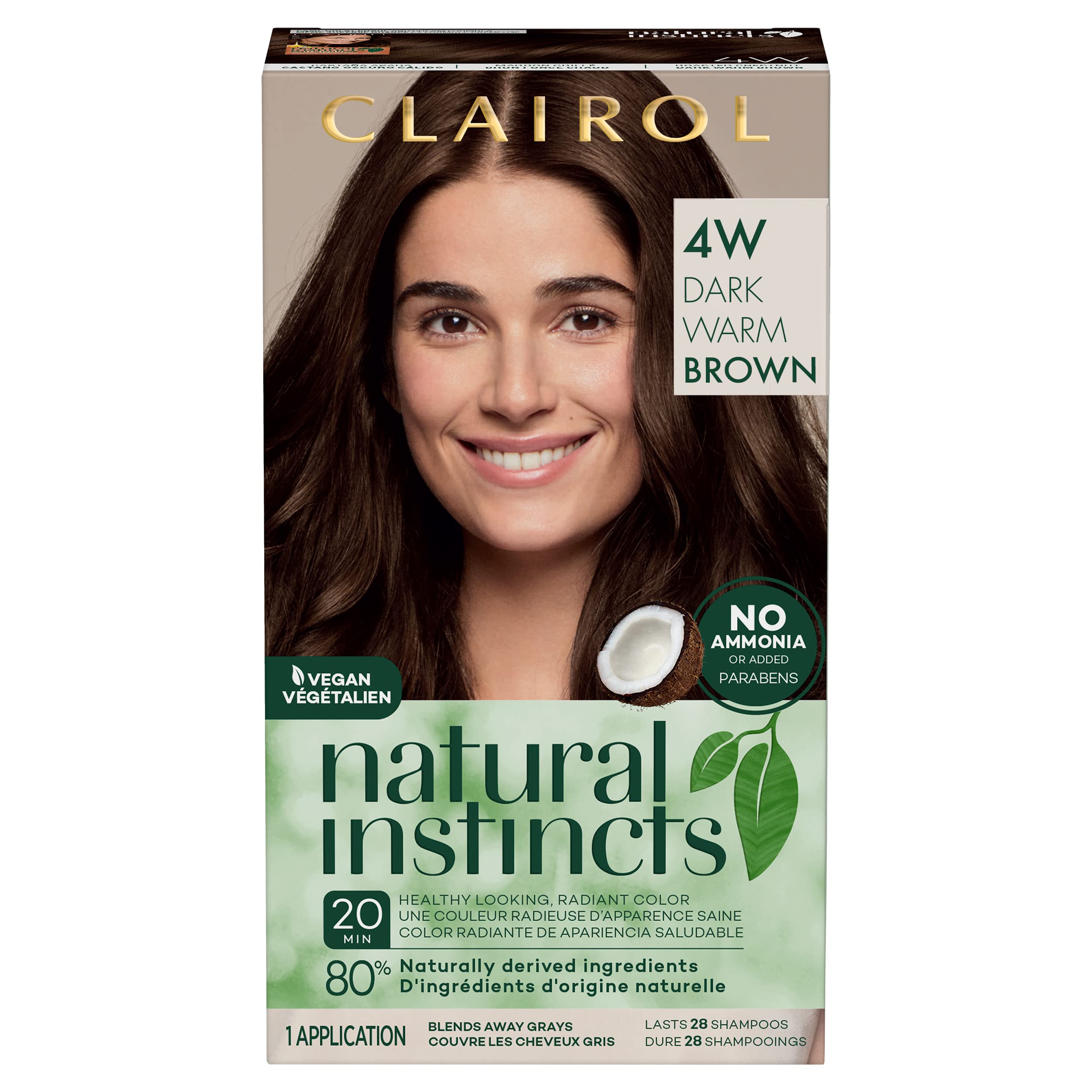 Clairol Natural Instincts Demi-Permanent Hair Dye, 4W Dark Warm Brown Hair Color, Pack Of 1