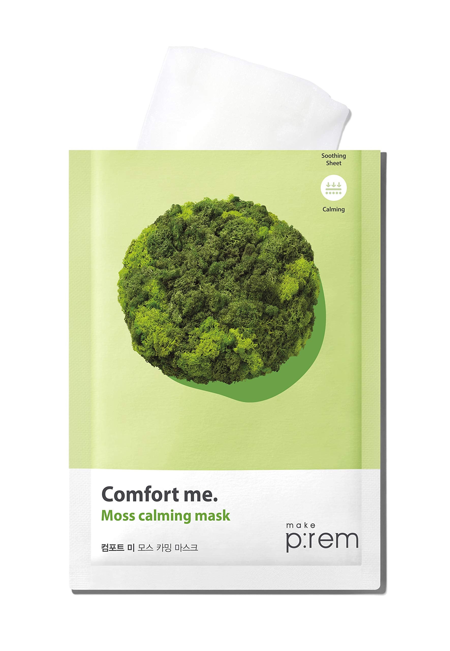 MAKE P:REM Comfort Me. Moss Calming Mask, Korean Facial Sheet Mask, EWG Green, Soothing & Hydrating Face Mask, EVE VEGAN, 28ml,