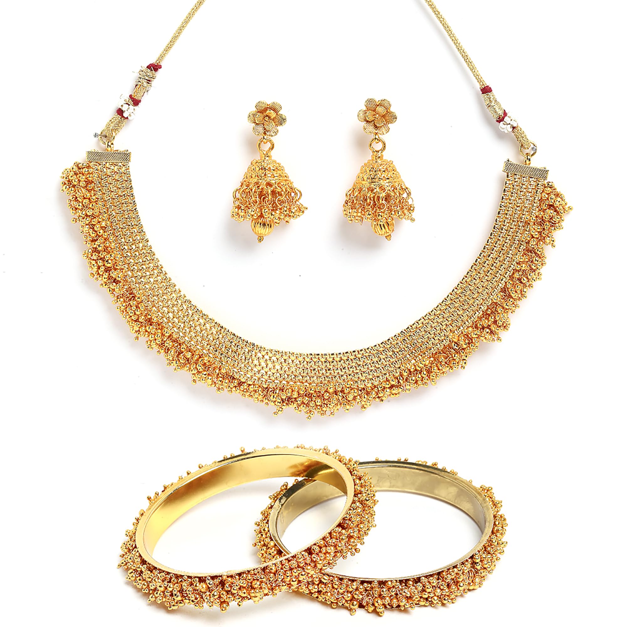ZENEME Jewellery Set Gold Plated Pearl Wedding Bridal Necklace Jewellery With Earrings and Bangle Combo for Girl and Women (2.4,