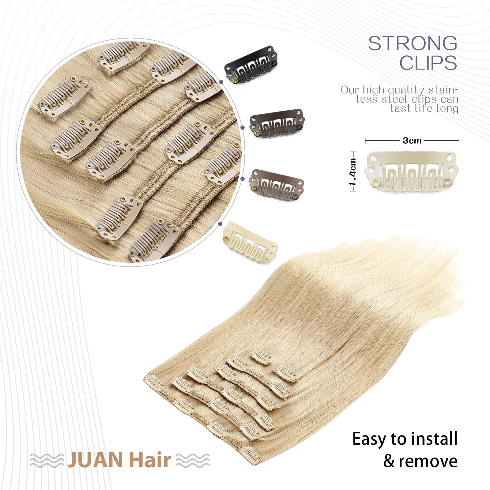 Aison Bleach Blonde Clip in Hair Extensions Real Human Hair 70G 100% Remy Human Hair Soft Silky Straight 7pcs 16clips One Pack (