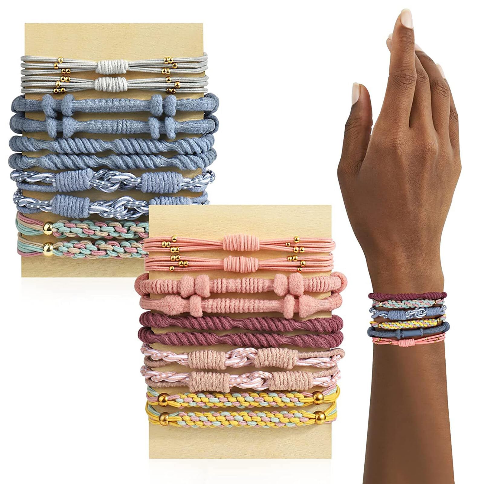 20pcs Boho Hair Accessories - Tie Bracelets, Elastic Multicolor Hair Ties for Thick, Thin, and Ponytail Hair - Cute and No-Damag