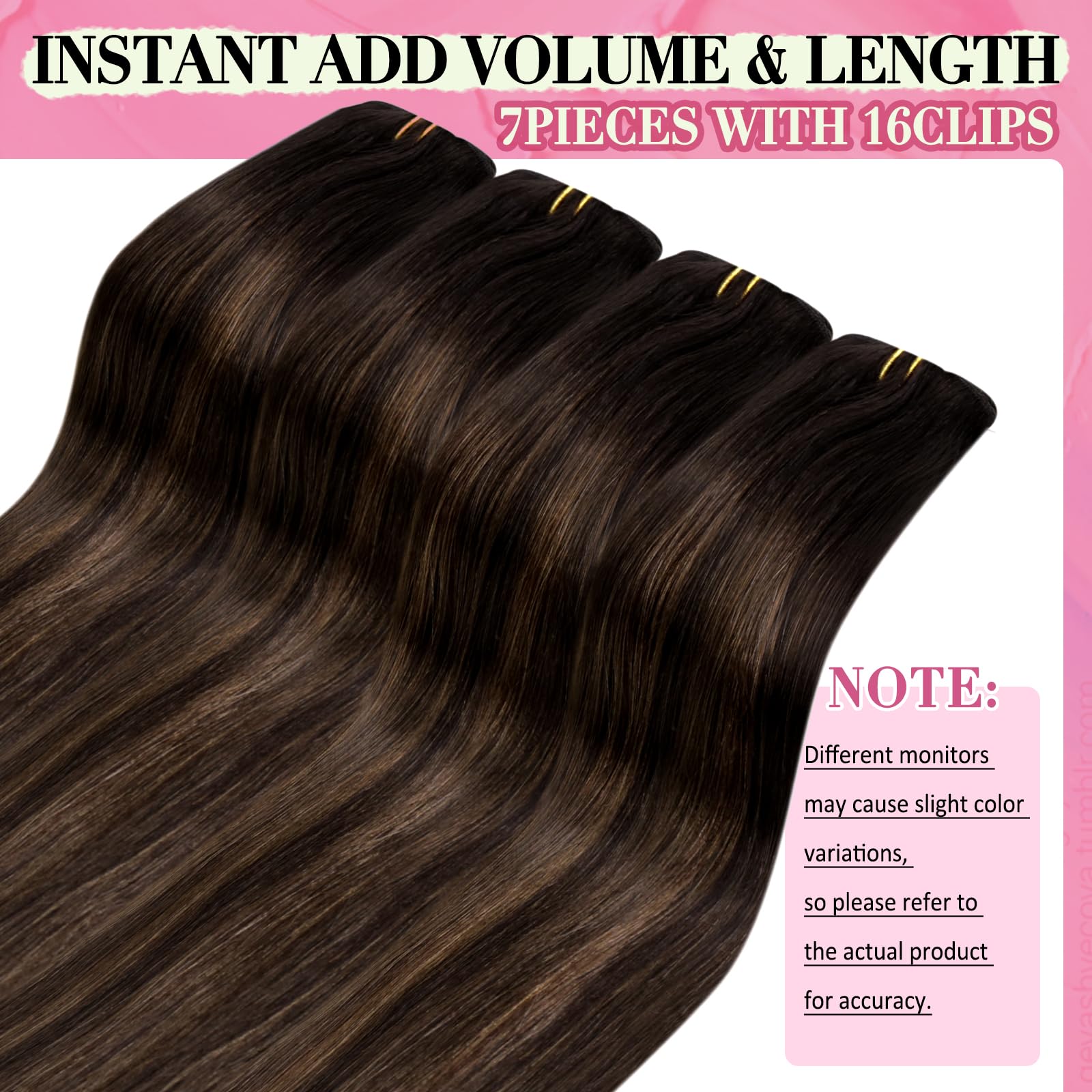 YoungSee 135G Clip in Hair Extensions Human Hair Brown Balayage Lace Clip in Real Hair Extensions Dark Brown Mix Medium Brown Hi