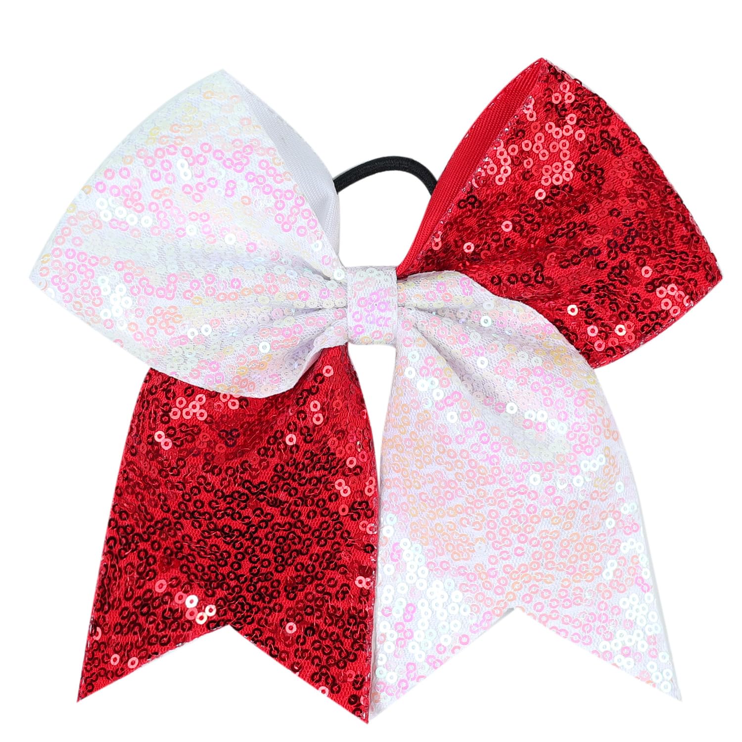 Xansema Bow Hair Tie for Girls Large Cheer Bow Sequins Ponytail Women Teen Girls Cheerleading Ribbon Holder Hair Band (Red + Whi
