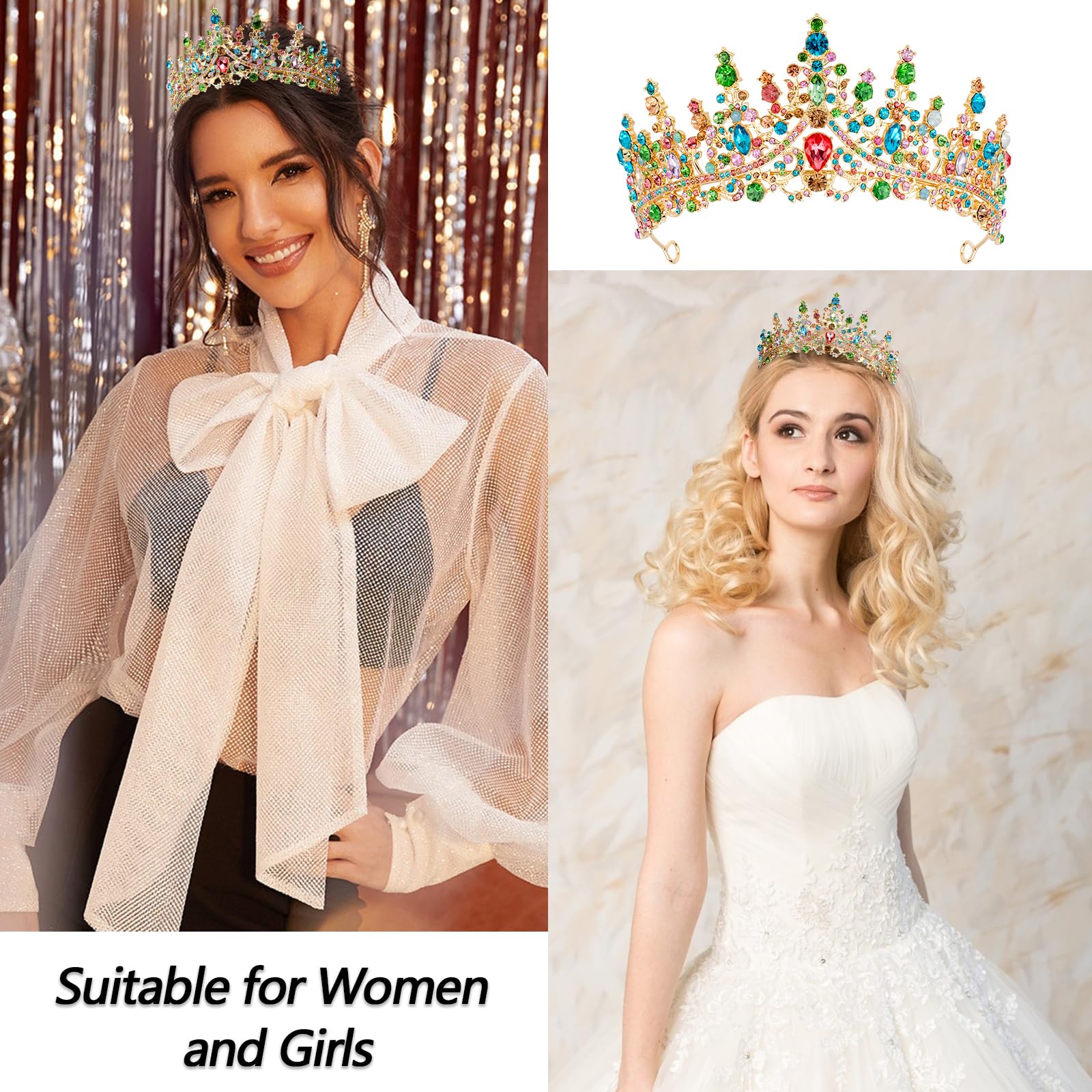 Velscrun Birthday Queen Tiara Crowns For Women Girls Colourful Crystal Birthday Queen Headband Sash Elegant Princess Crown Happy