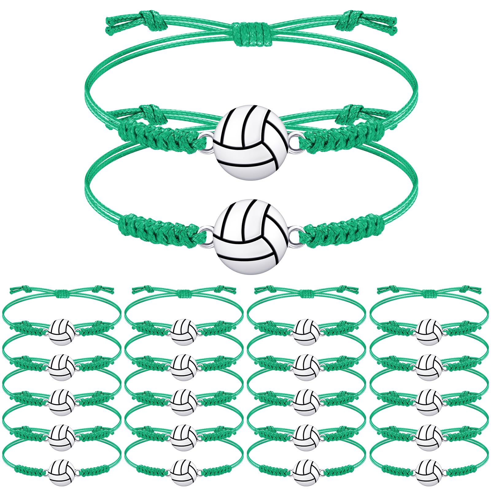Jadive 20 Pieces Volleyball Charm Bracelets Bulk Volleyball Team Gifts Adjustable Christmas Sport Jewelry for Women Men Coach De