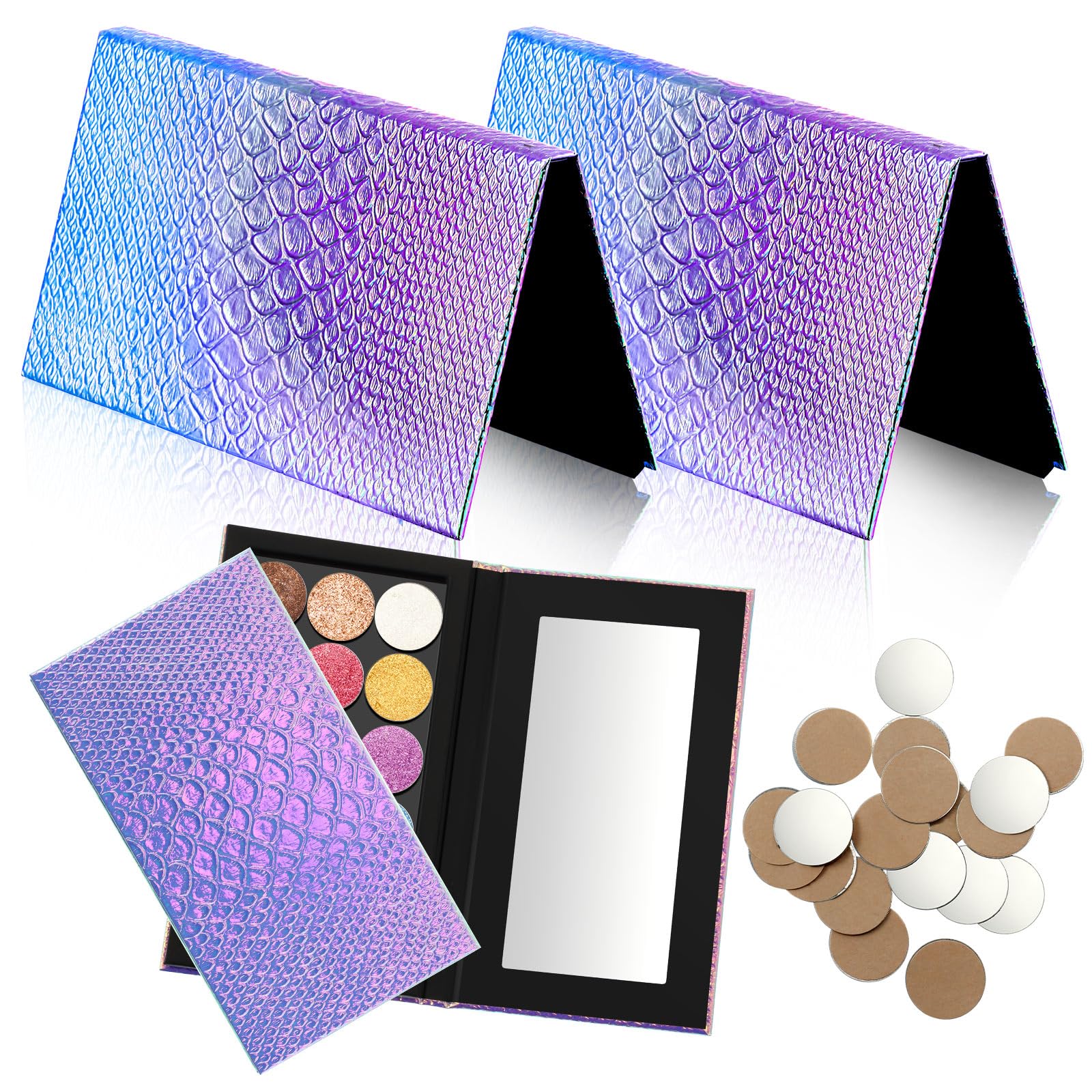 Dansib 2 Pieces Magnetic Palette Mermaid Empty Palette With Mirror And 36 Pcs Adhesive Metal Empty Palette Stickers Large Mermai