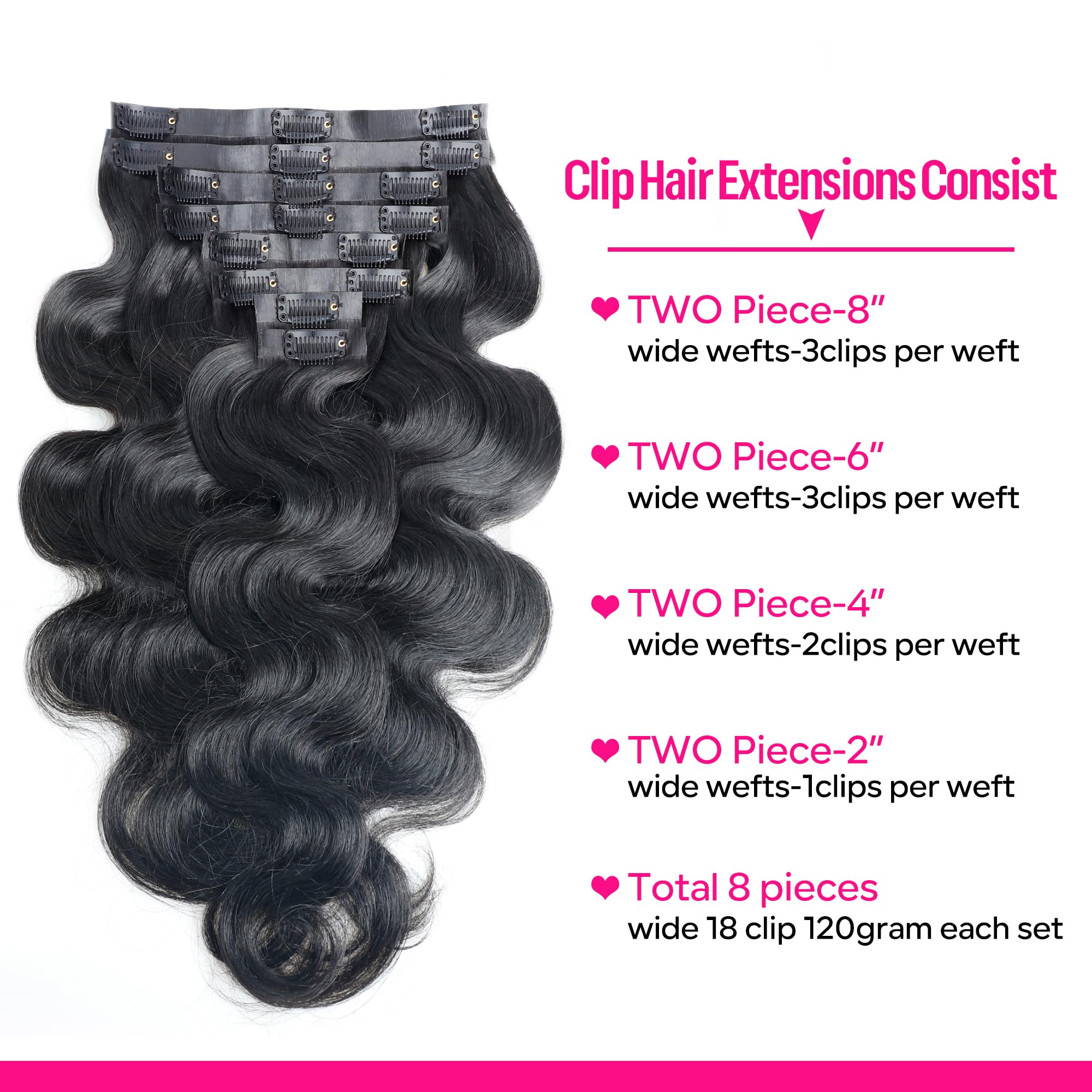 Pobokix Seamless Clip In Hair Extensions Human Hair Body Wave Human Hair Clip In Extensions 8Pcs Pu Clip Ins Remy Hair For Women