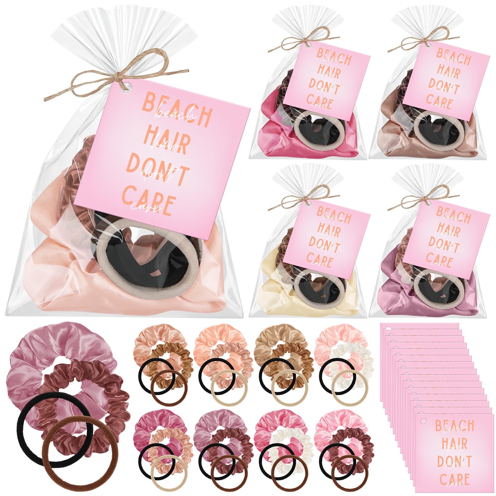 Giegxin 24 Set Beach Party Favor Gift for Girl Women Beach Hair Dont Care Scrunchies Hair Slumber Favor Scrunchies Ties with Ca