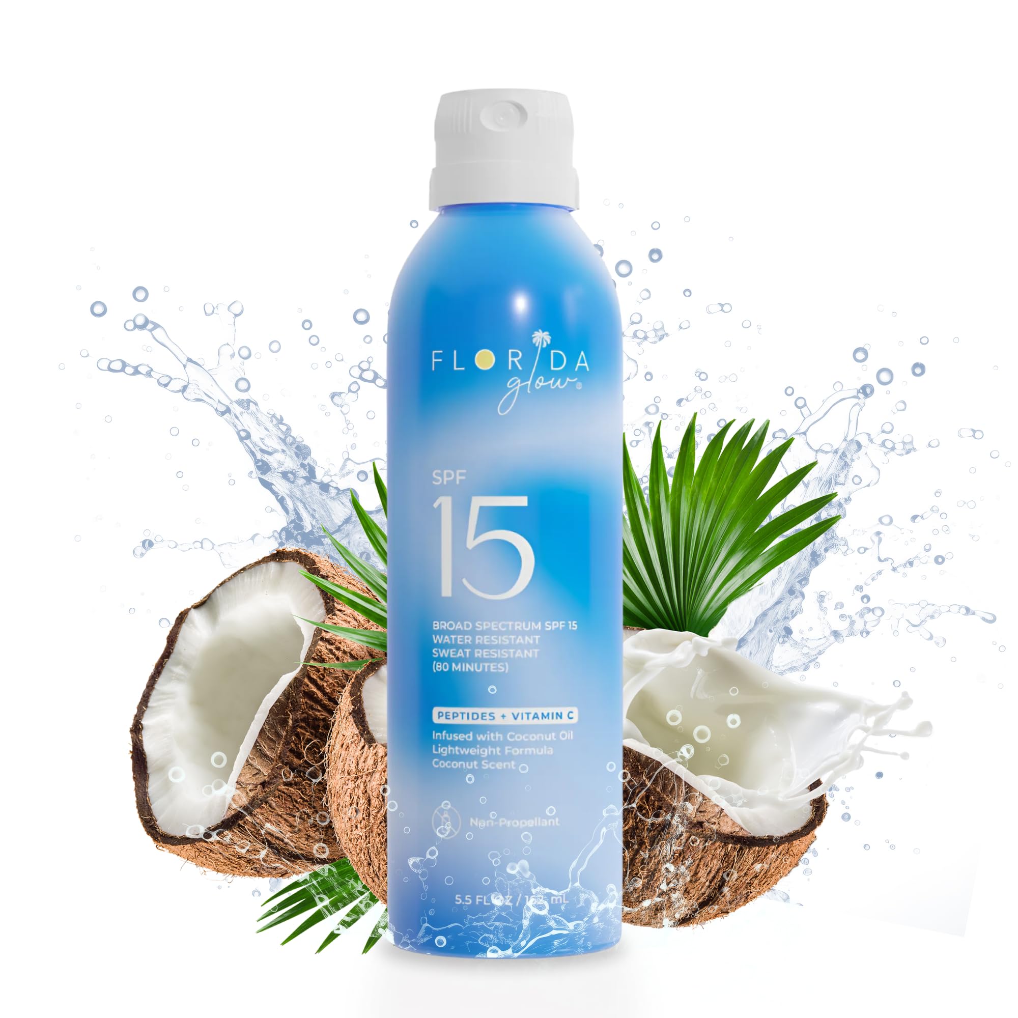 Sunscreen Spray By Florida Glow - 1 Pack Reef Friendly Spf 15 Water Resistant Sunblock For Sun Skin Care & Protection - 100% Sun