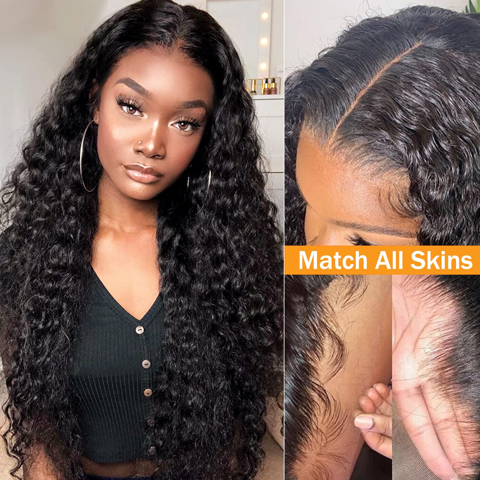 Aisi Deep Wave Lace Front Wigs Human Hair Hd Transparent 4X4 Lace Closure Wigs For Black Women 180% Density Curly Wet And Wavy W