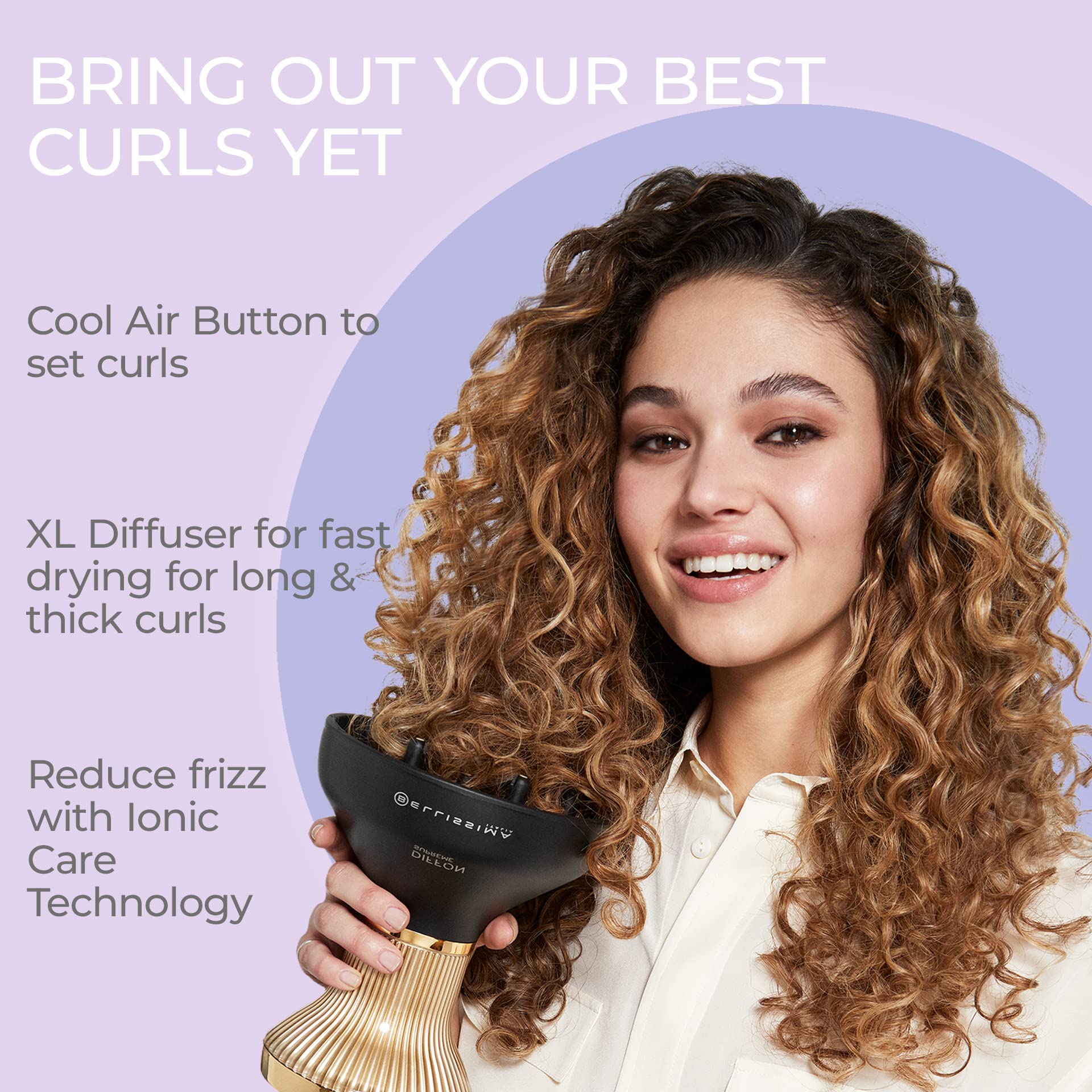 BELLISSIMA ITALIA Diffon Supreme Diffuser & Curly Hair Dryer - XL Black Ceramic, Quick Drying, Anti-Frizz Technology