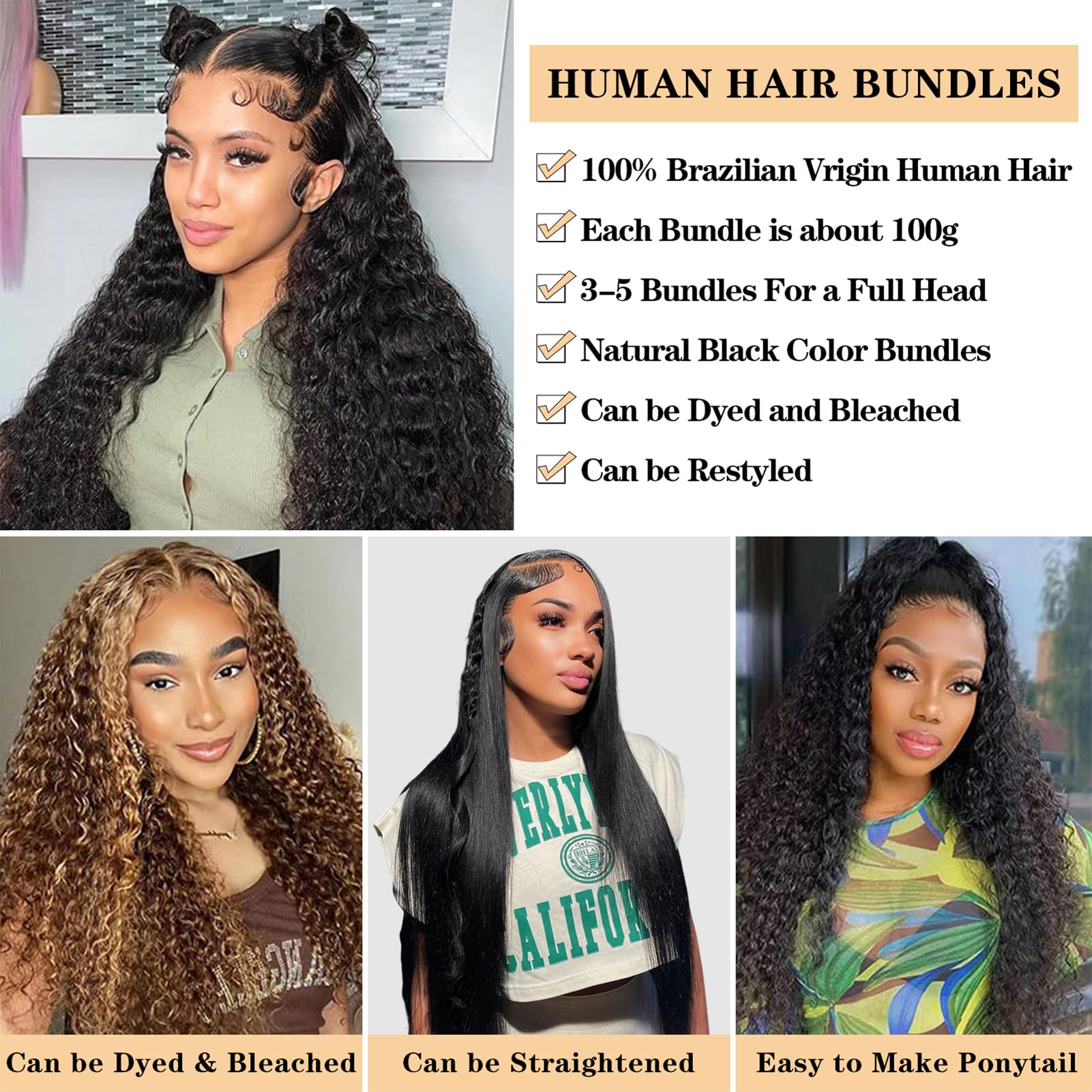 12A Water Wave 3 Bundles Human Hair 10'' 12'' 14'' 300G 100% Unprocessed Brazilian Virgin Hair Wet And Wavy Human Hair Weave Bun