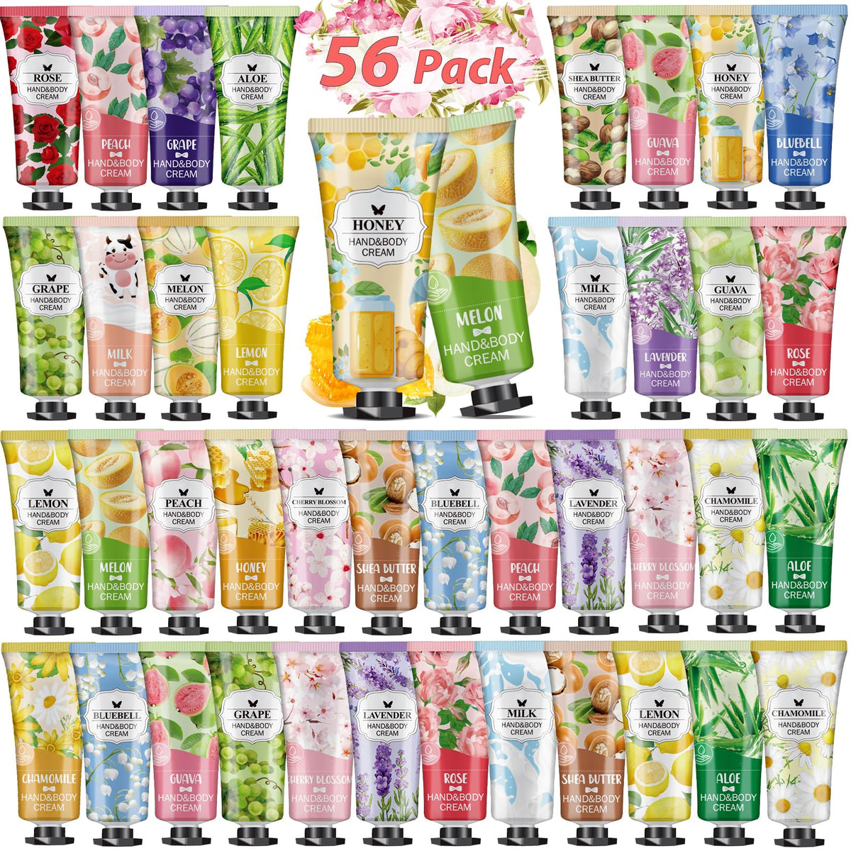 VESPRO 56Pack Hand Cream Gifts Set For Women, Bulk Hand Lotion Travel Size for Dry Cracked Hands, Mini Hand Lotion for Teacher A