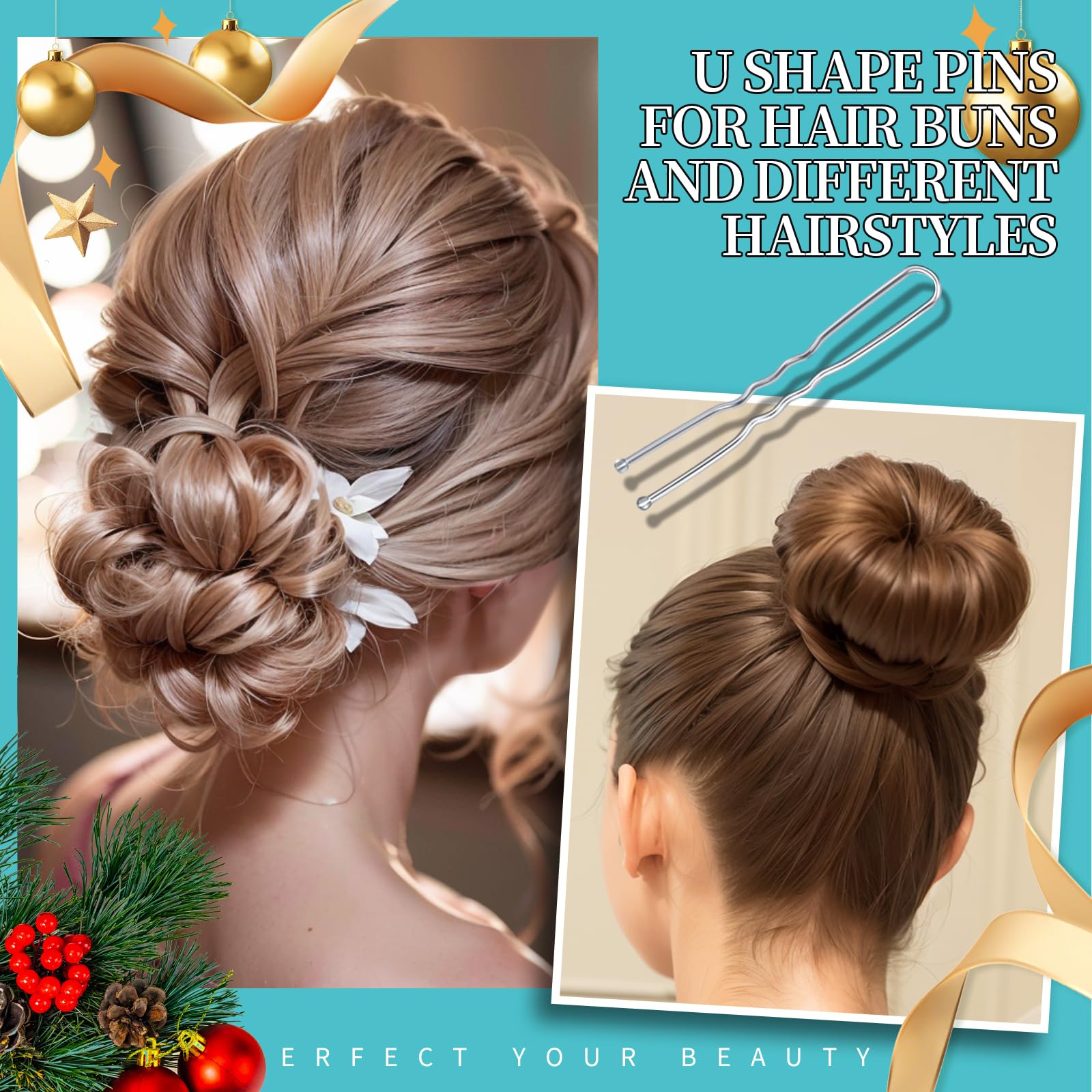 Teenitor 300pcs Silver Bobby Pins Hair Pins Kit, 100pcs Bobby Pins 100pcs Hair Pins for Women, Hair Pins for Buns, 100pcs Hair B