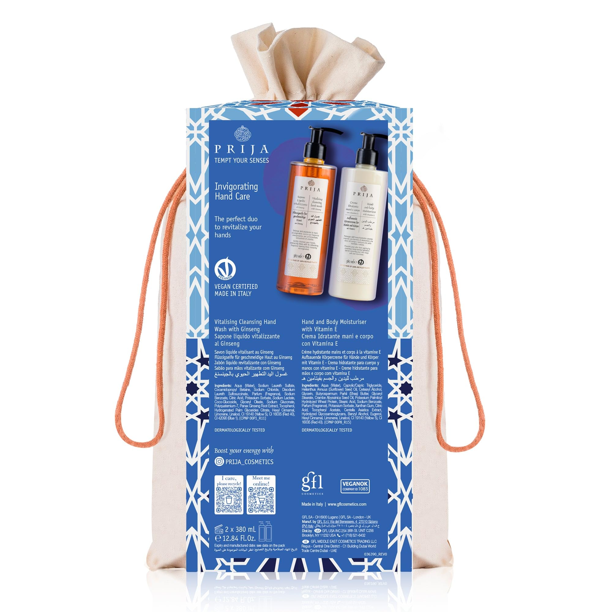 Prija Everyday Treatment Gift Pack (Contains Vitalizing Cleansing Hand Wash with Ginseng and Hands and Body Moisturizer with Vit