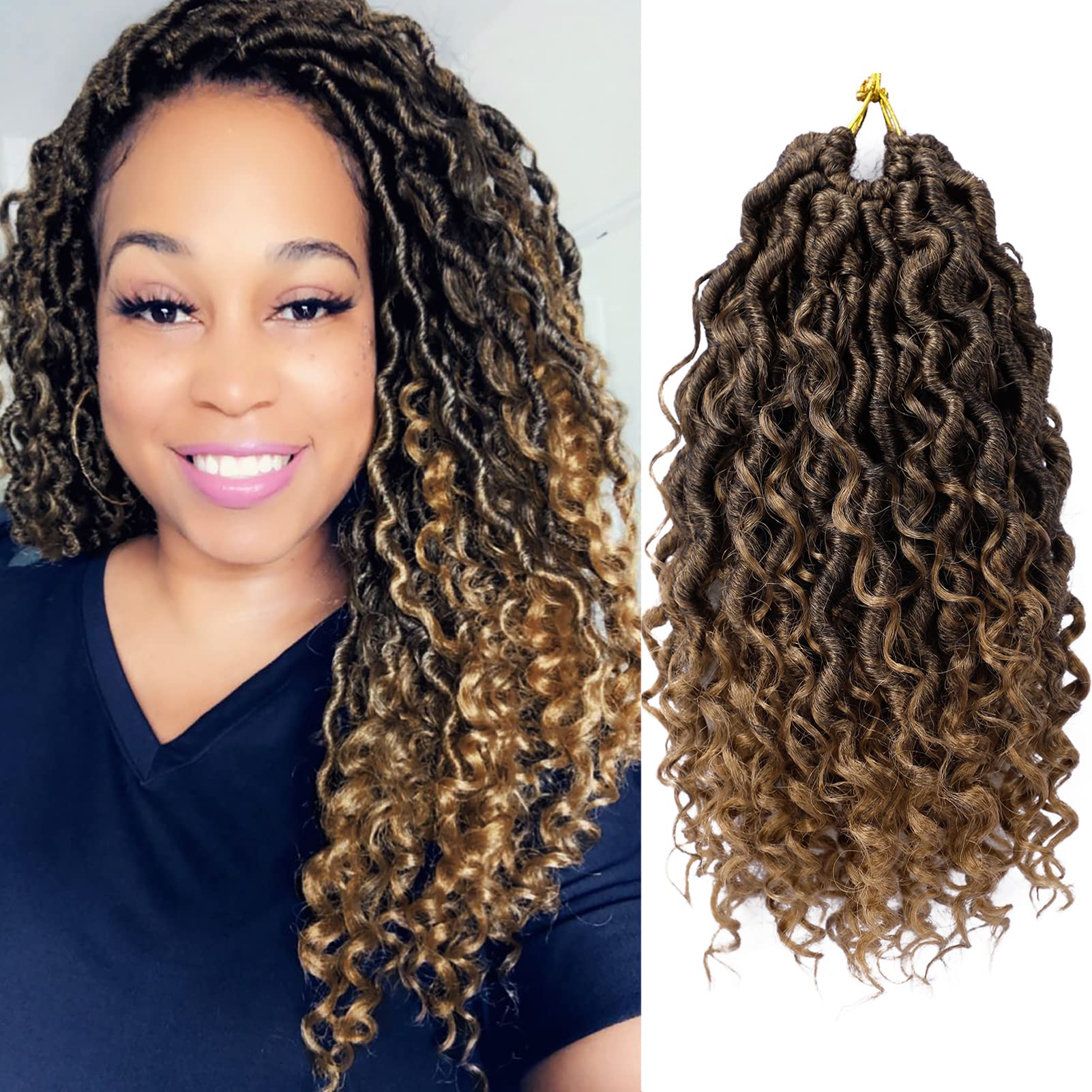 Goddess Locs Crochet Hair 10 Inch 7 Packs Ombre Boho Faux Locs Crochet Hair for Black Women Pre Looped Crochet Locs with Curly E