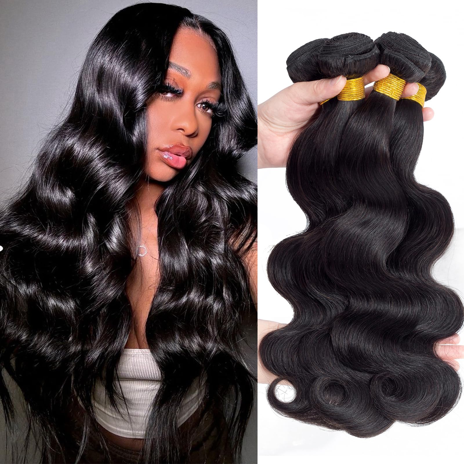 Kapelli Hair 10A Human Hair Bundles Light Brown Brazilian Virgin Hair Body Wave (#4,16 18 20 22) Brazilian Human hair 100% Unpro