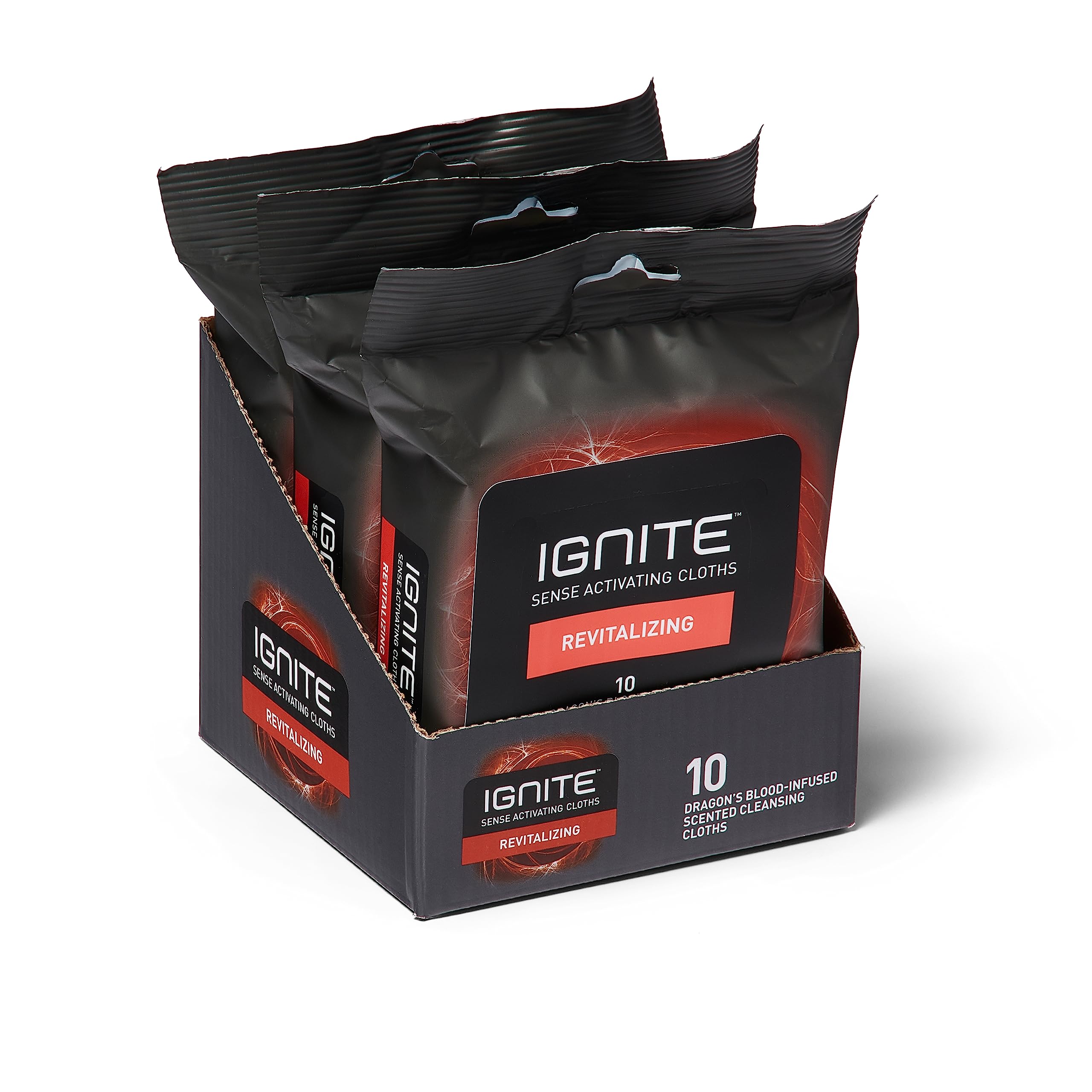 Medline Ignite Mens Body Wet Wipes, Extra Thick 8 '' X 8 '' Shower Wipes, Revitalizing Scent, 10 Count (Pack Of 3)