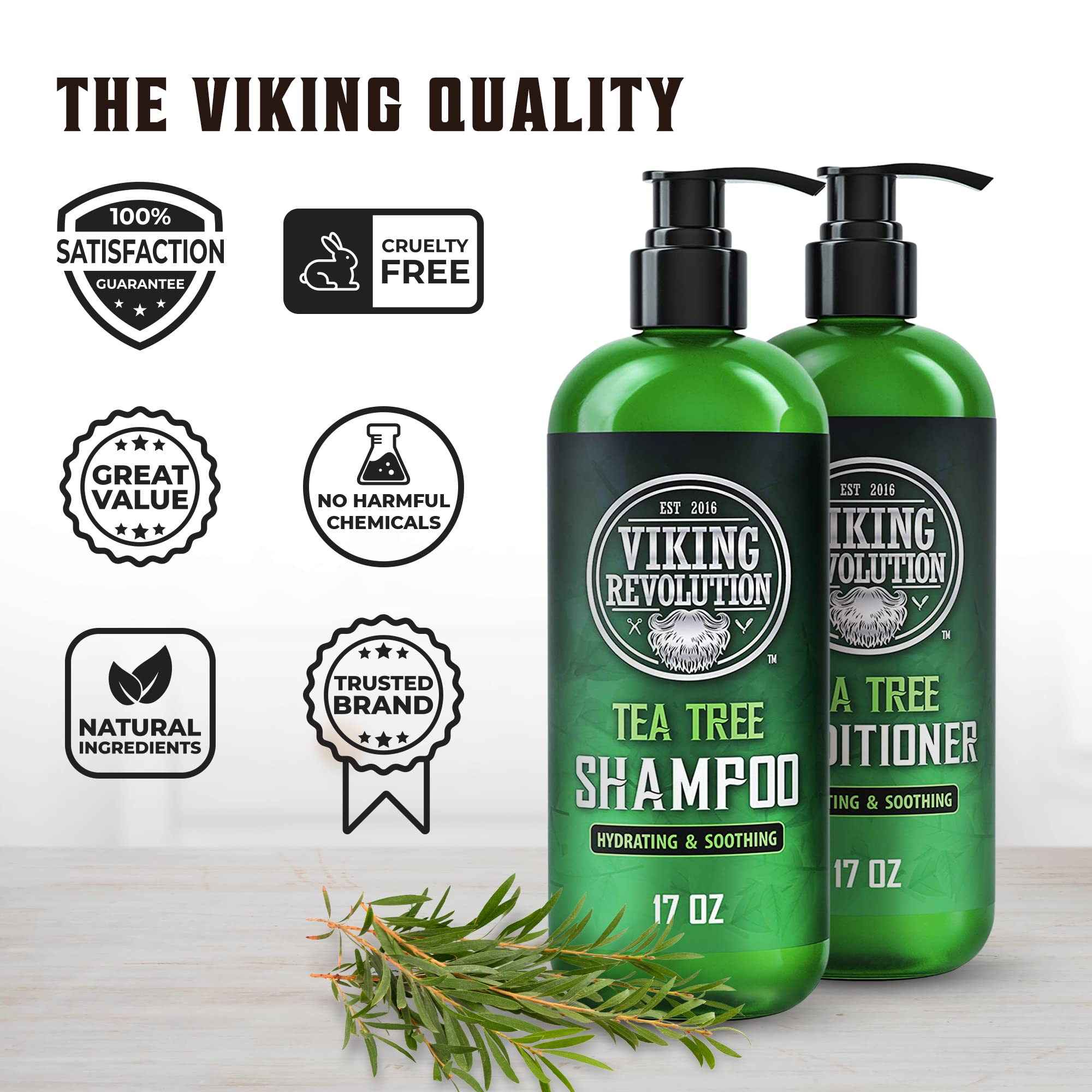 Viking Revolution Tea Tree Shampoo and Conditioner Set - Hydrates, Moisturizes & Soothes Dry and Itchy Scalps - With Natural Tea