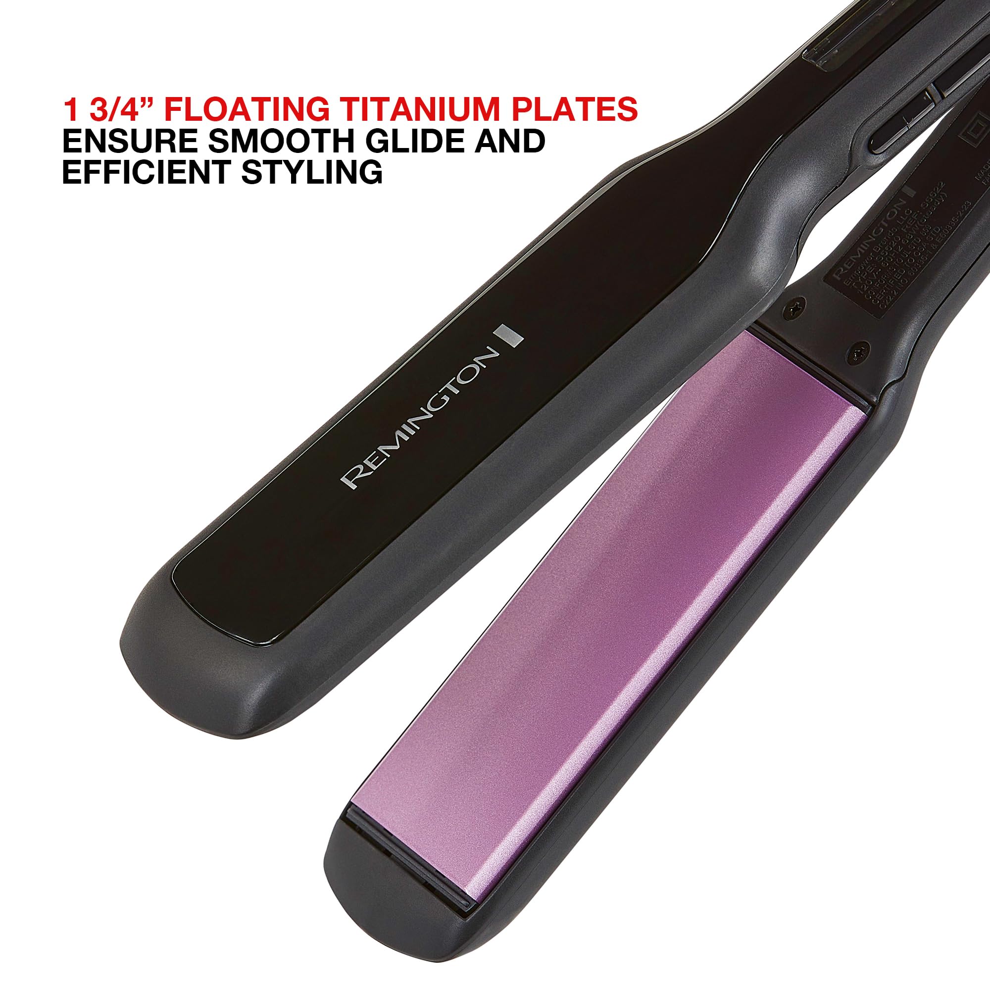 Remington 1 3/4'' Flat Iron, Hair Straightener With Anti-Static Technology, 30-Second Heat Up & 60 Minute Auto Shut-Off, 30% Lon