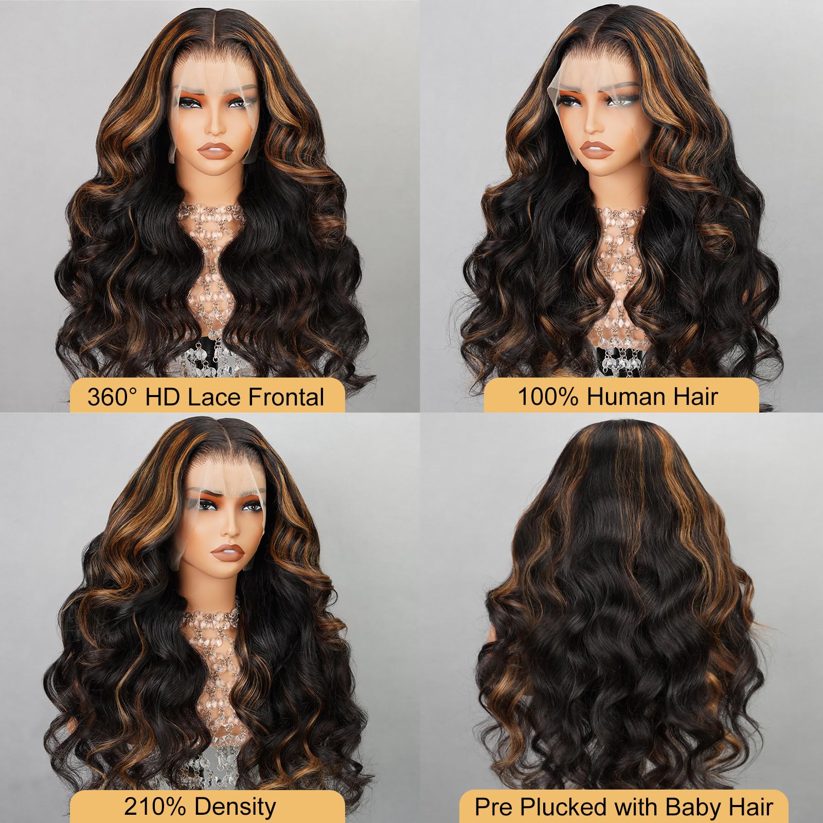 Arabella 360 Lace Front Wigs Human Hair Fbp30 Highlight Ombre Lace Front Wig Human Hair 12A Full Lace Wigs Human Hair 210% Densi