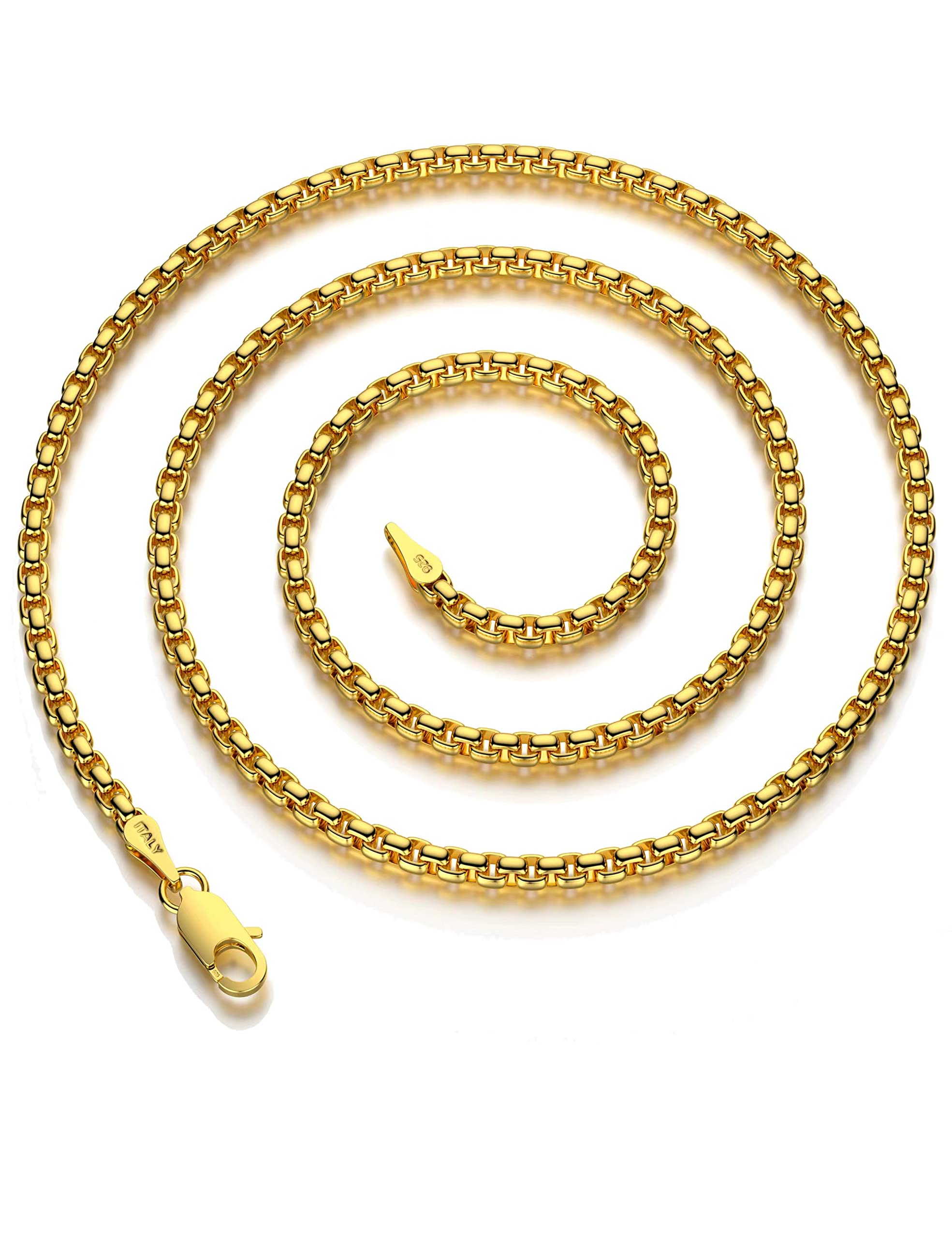 Waitsoul 925 Sterling Silver Box Chain Lobster Clasp 4mm Gold Chain for Women Men Gold Necklace Chain 16-30 Inches (22)