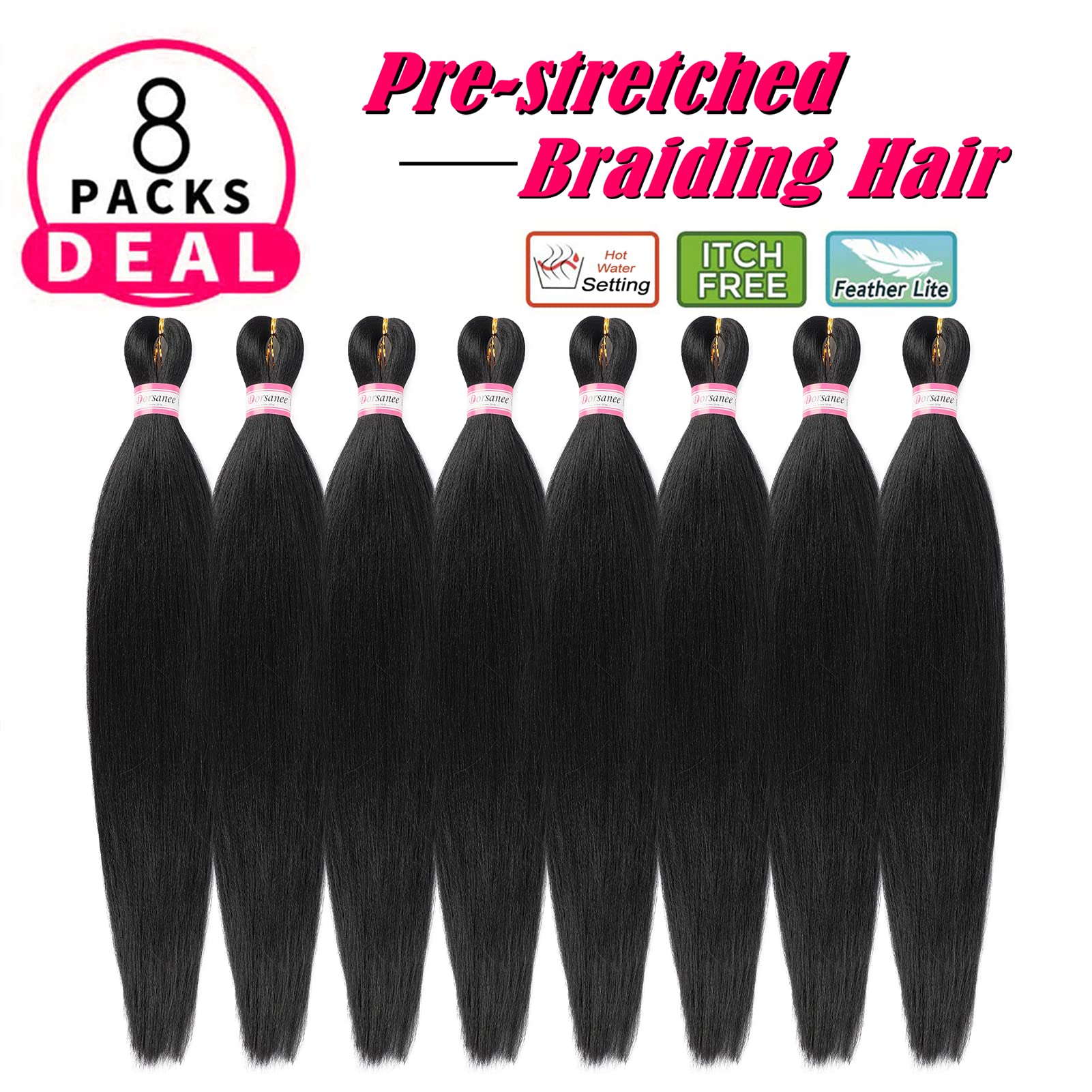 Pre Stretched Braiding Hair 8 Packs 26 Inch Long Professional Hair For Braiding Easy To Twist Crochet Braids Hot Water Setting Y
