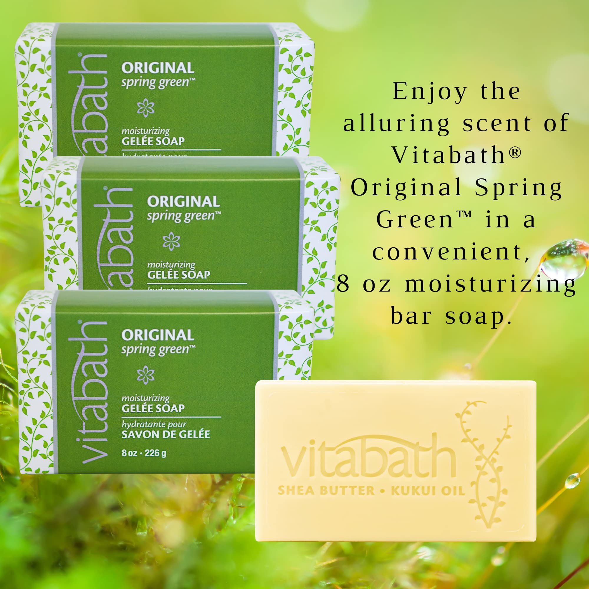 Vitabath Original Spring Green Moisturizing Gelee Bar Soap All Over Gentle Foaming Cleanser & Hydrating Solid Body Wash - Nouris