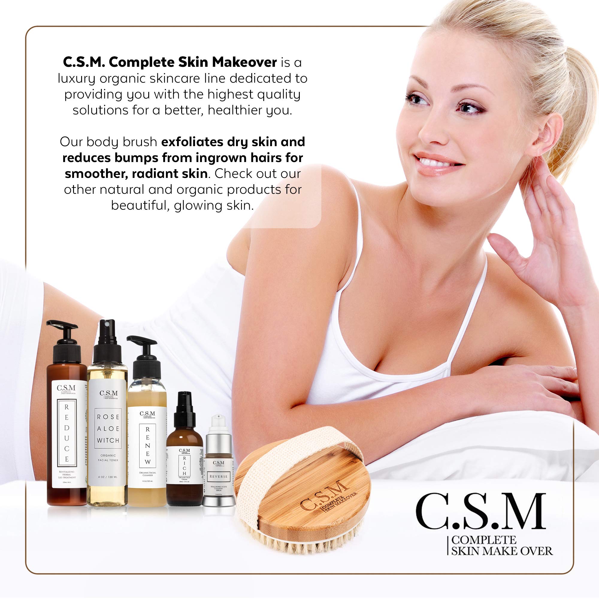 Csm Dry Body Brush For Beautiful Skin - Solid Wood Frame & Boar Hair Exfoliating Brush To Exfoliate & Soften Skin, Improve Circu