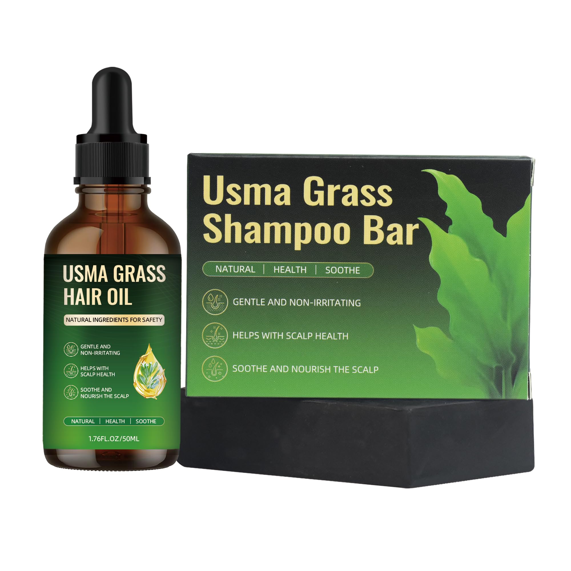 Jiaoming Usma Grass Shampoo Bar + Essential Oil Set, Natural Polygonum Multiflorum Gray Hair Reverse Bar Soap for Men and Women,