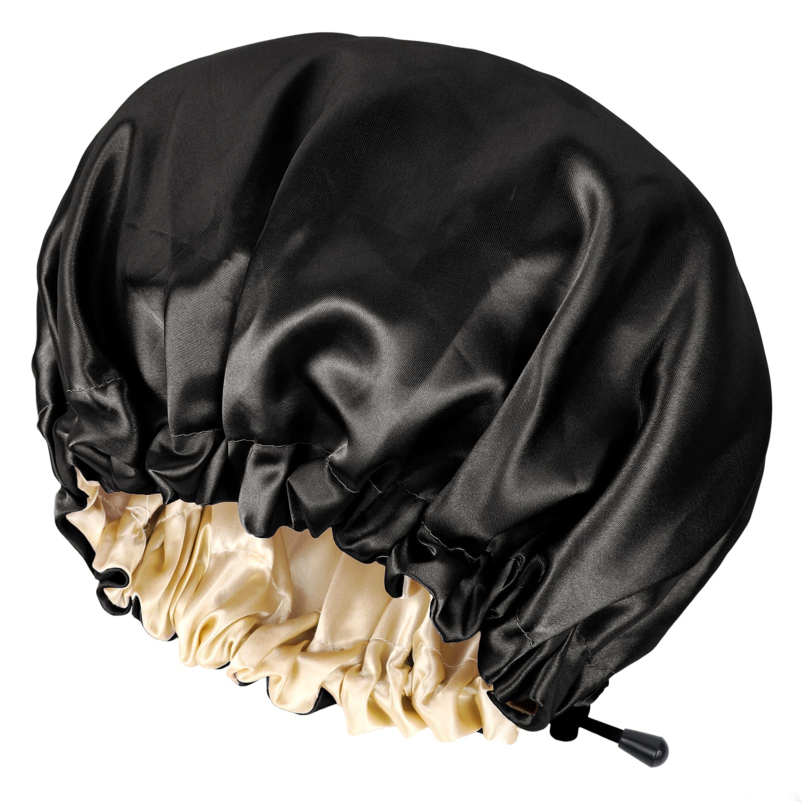 CHORHA Satin Sleep Cap,Double-Sided Adjustable Sleep Bonnet,Bonnet Cap for Sleep (Black)