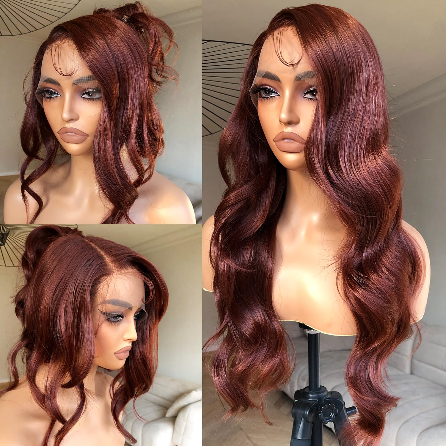 BrownBomb Reddish Brown Lace Front Wigs Natural Hair Luster, Reddish Brown Wig Body Wave Lace Front Wig Pre Plucked Glueless Lac