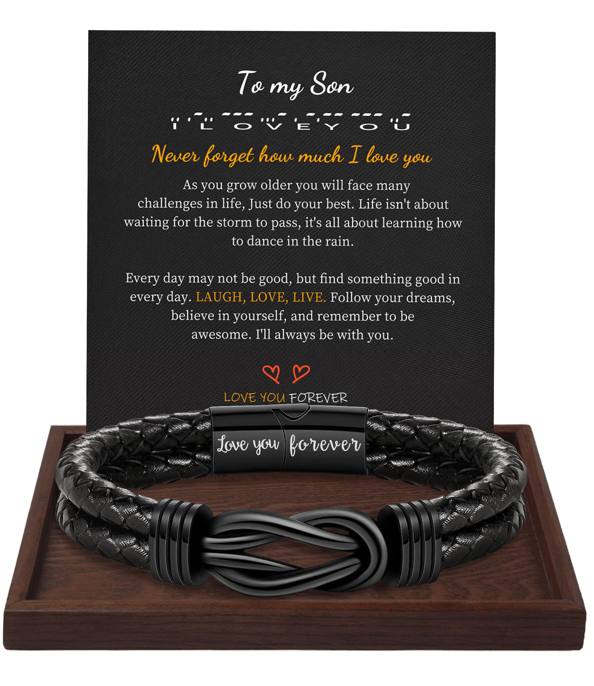 Graduation Gifts 2026, Son Gifts from Mom To My Son Bracelet Fathers Day Bracelet Forever Linked Together Leather Bracelets for 
