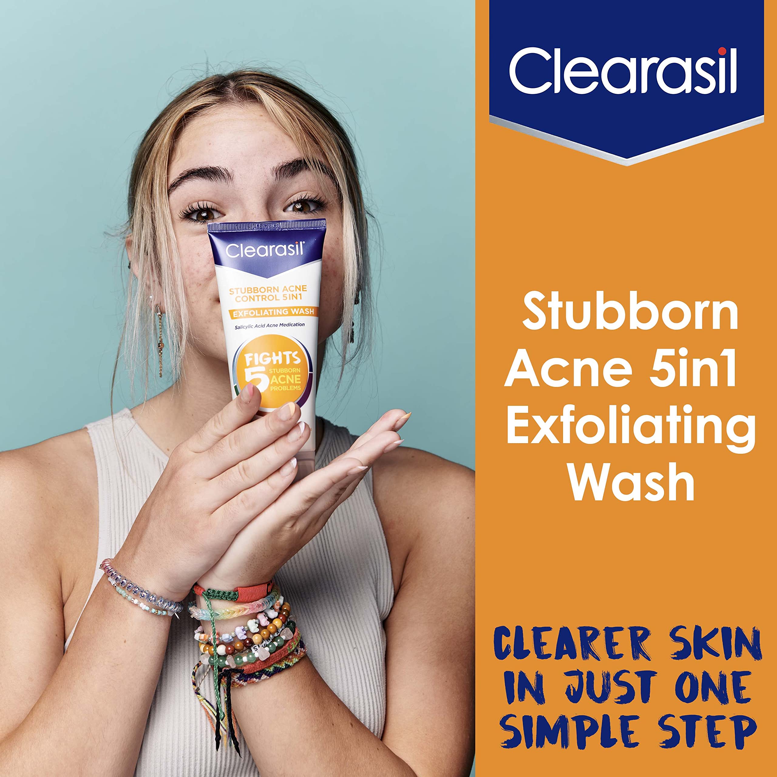 Clearasil Stubborn Acne Control 5In1 Exfoliating Wash, Maximum Strenght With 2% Salicylic Acid Acne Treatment Medicine, Daily Ac