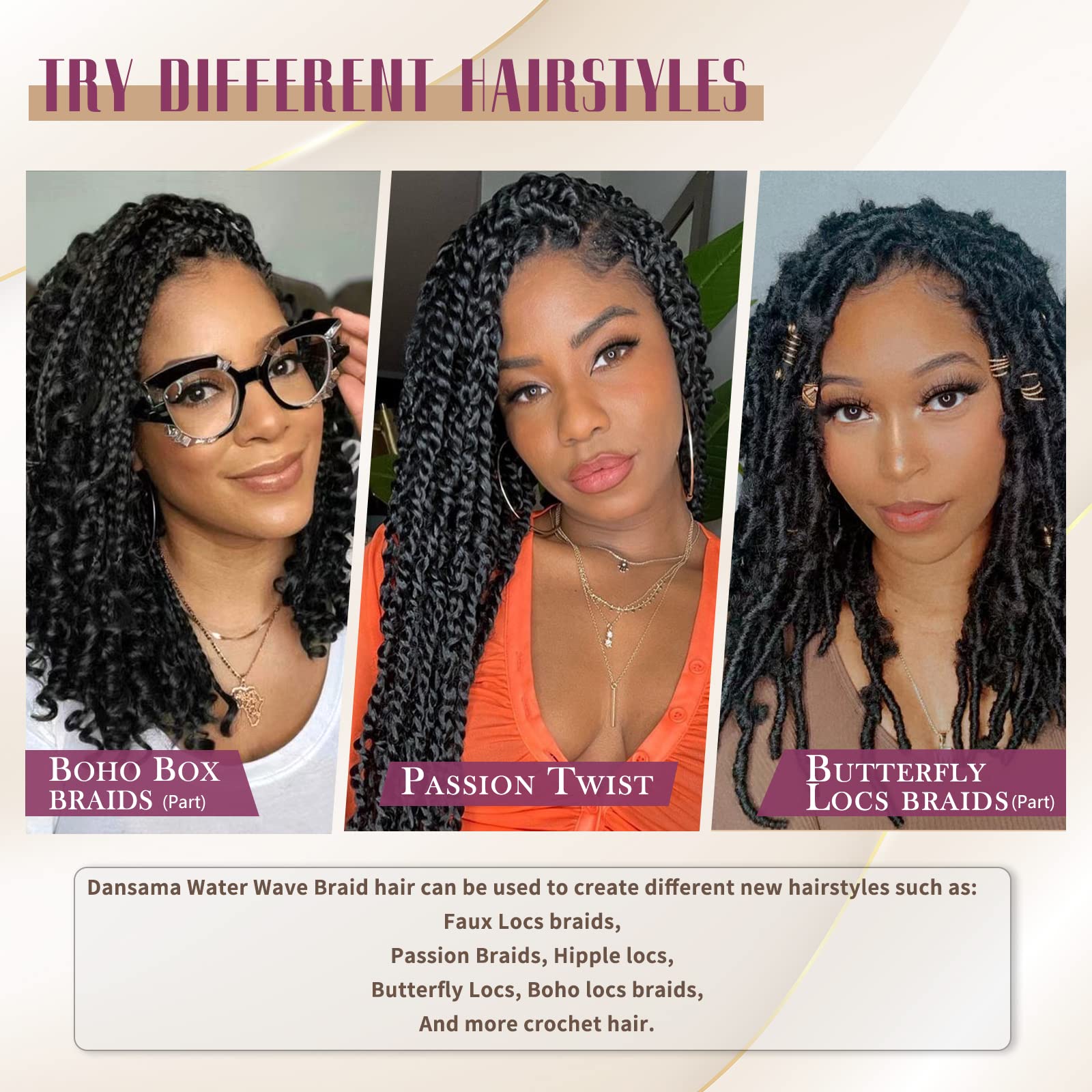 Dansama 6 Packs Passion Twist Hair Water Wave Braiding Hair For Butterfly Style Crochet Braids Bohemian Hair Extensions (24Inch,