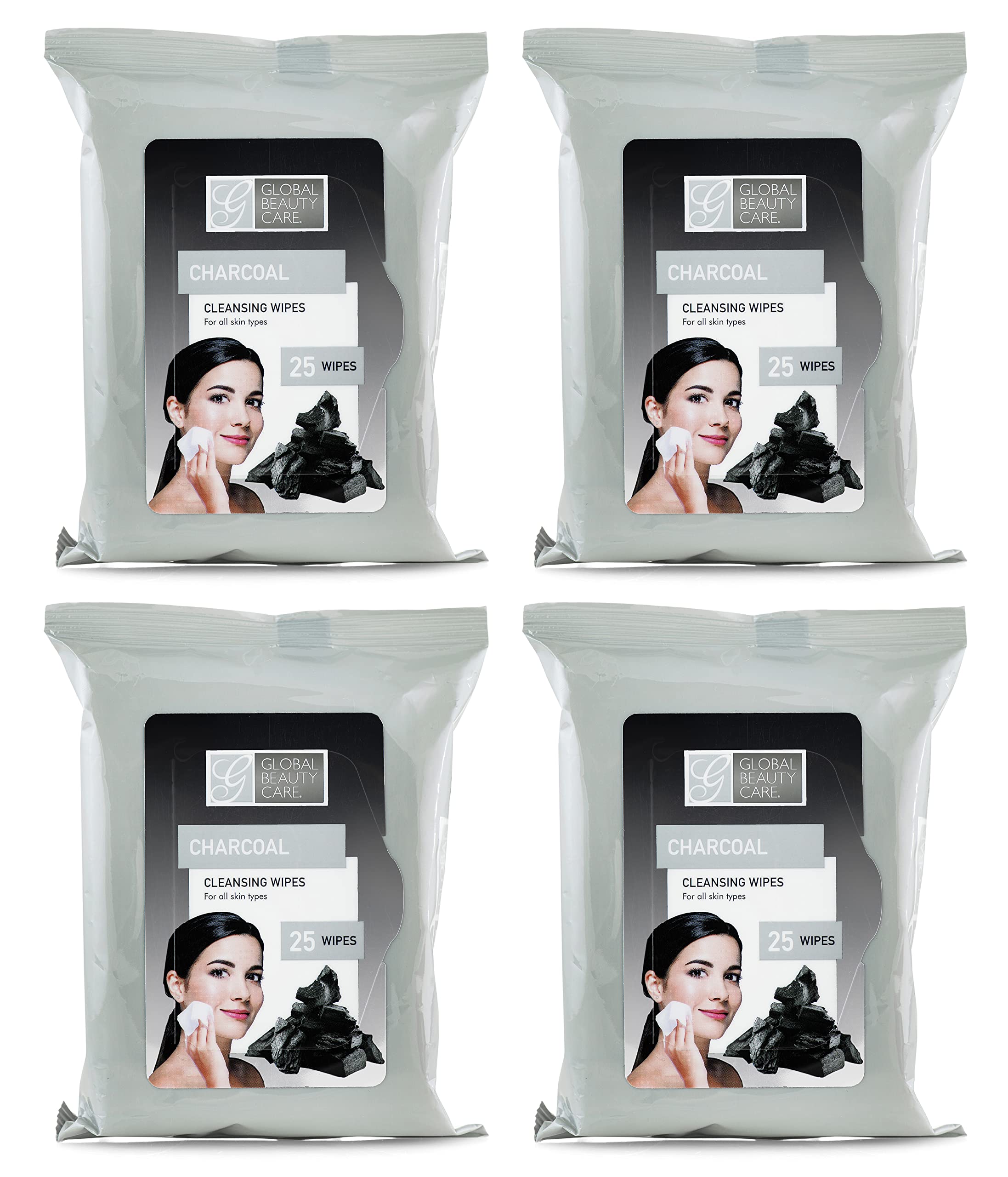 Global Beauty Care Bulk Cleansing Wipes Premoistened 4 Pack Of Charcoal Cleansing Cloths Makeup Removal Wipes - Great For Travel