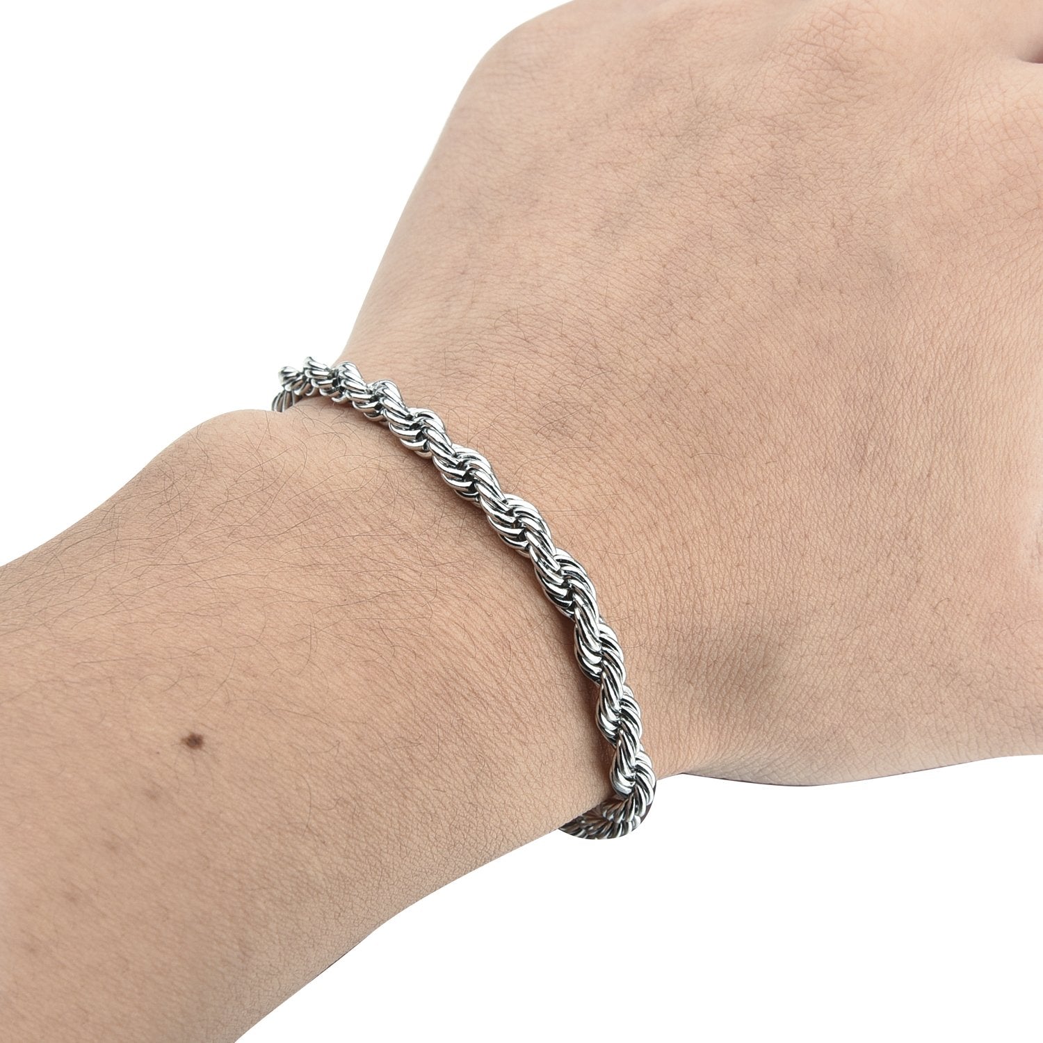 HolyFast Twist Chain Bracelets 4mm 7Inches- Stainless Steel Rope Jewelry for Men & Women