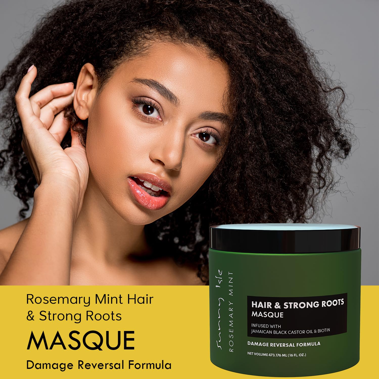Sunny Isle Rosemary Mint Hair and Strong Roots Masque 16oz | Infused with Biotin and Jamaican Black Castor Oil | Double Growth F