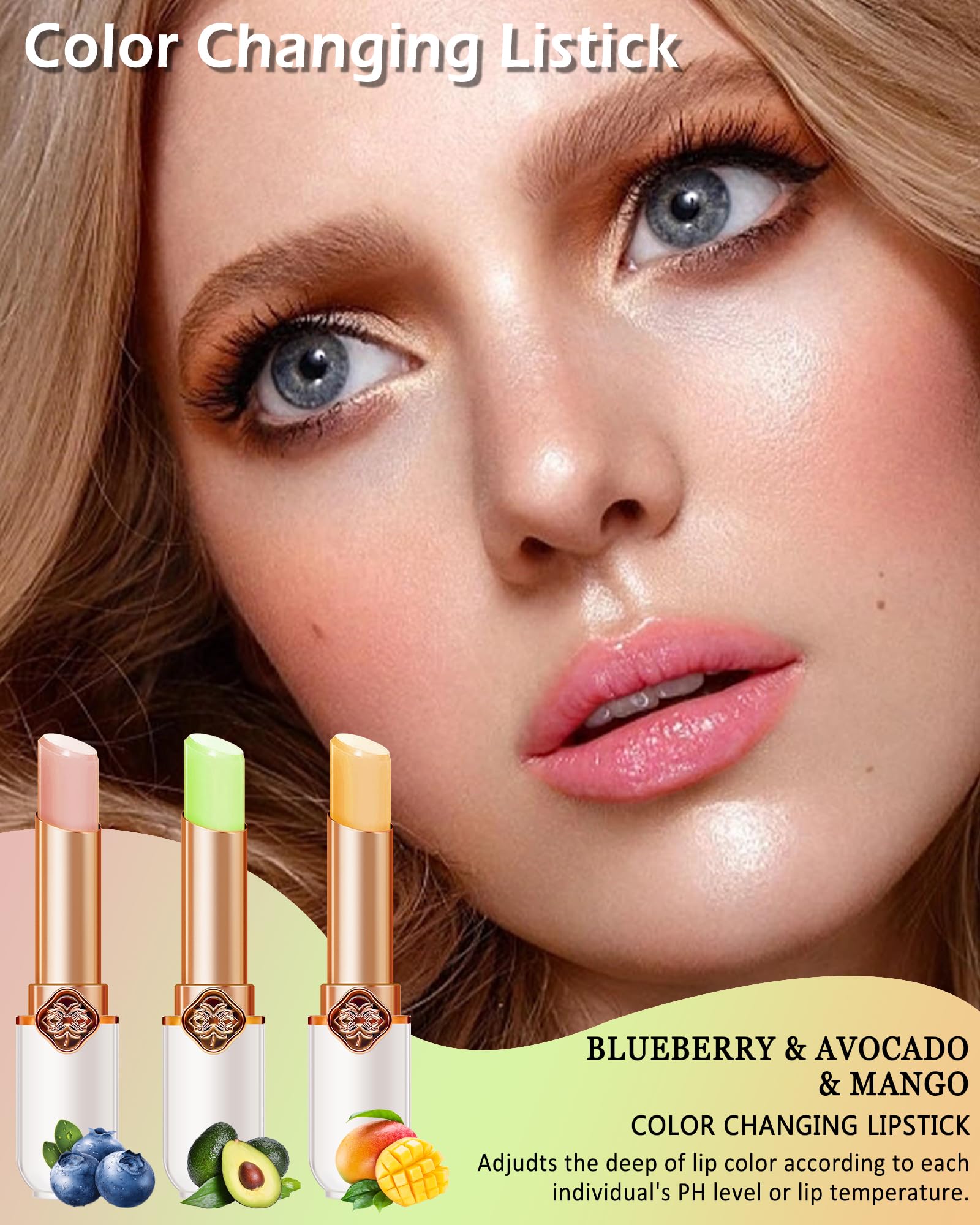 Color Changing Lipstick Queen Set-Blueberry Avocado Mango Labial Magico Lip Balm Lip Stain,Hydrating Lip Tinted Gloss,Long Lasti
