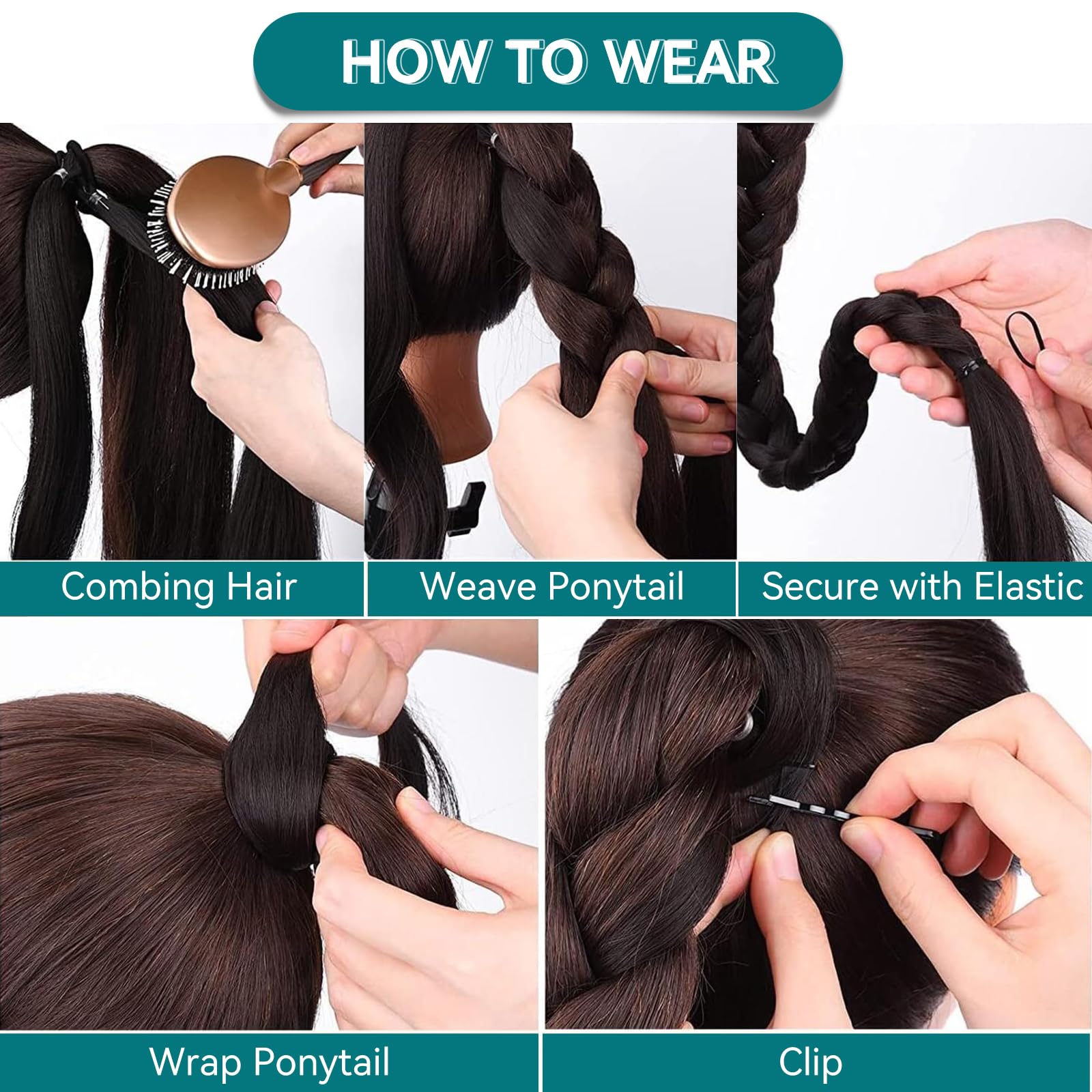 EMMOR Long Braided Ponytail Extension with Hair Straight Wrap Around Ponytail Hair Extensions with Hair Tie Soft healthy Synthet