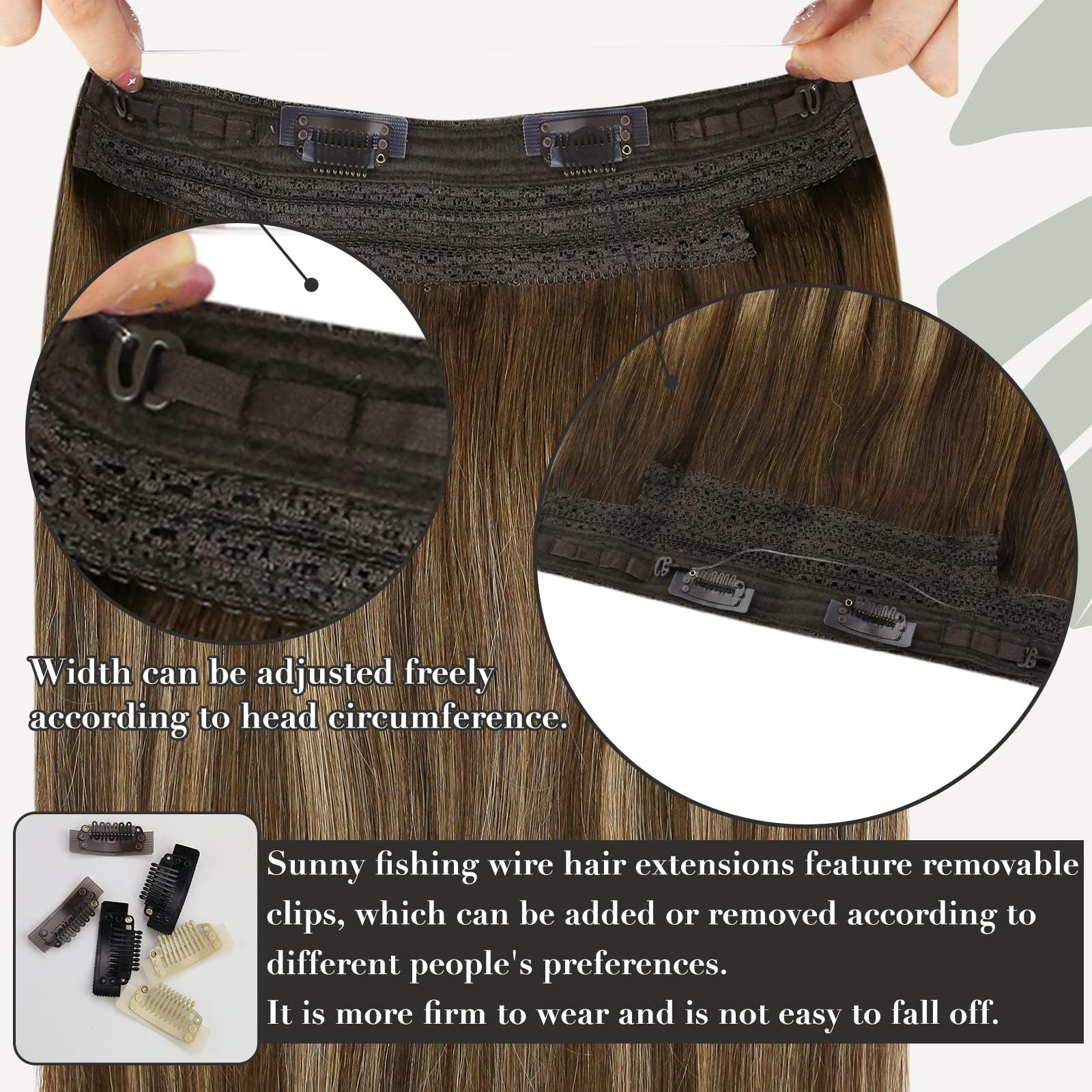 Sunny Wire Hair Extensions 125G Long Human Hair Wire Extensions Dark Brown Balayage Caramel Blonde Invisible Wire Hair Extension