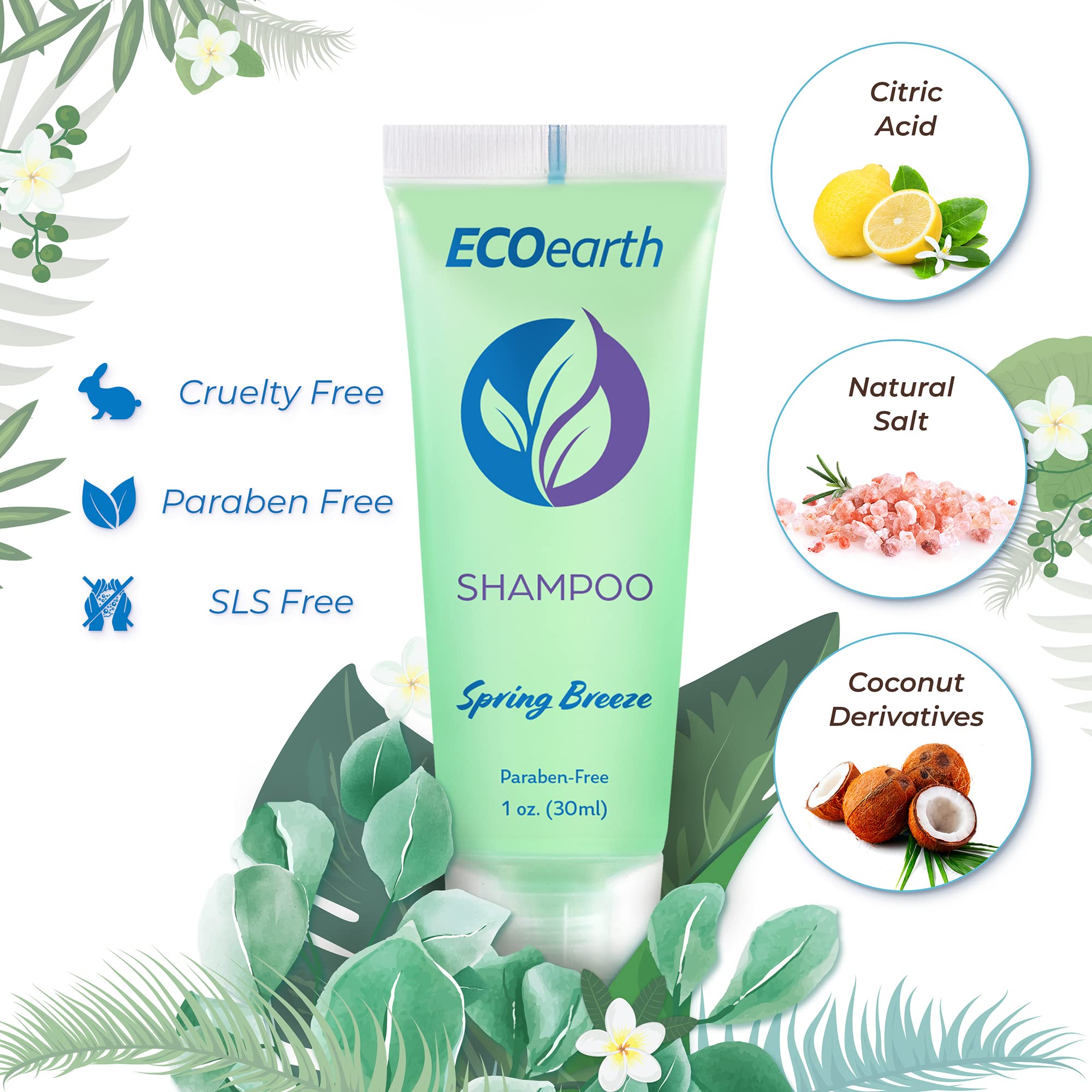 Ecoearth Soap, Shampoo And Conditioner Set (1 Oz Each, 150 Pieces, Spring Breeze), Hotel Travel Size Body Soaps Kit, Delight Gue
