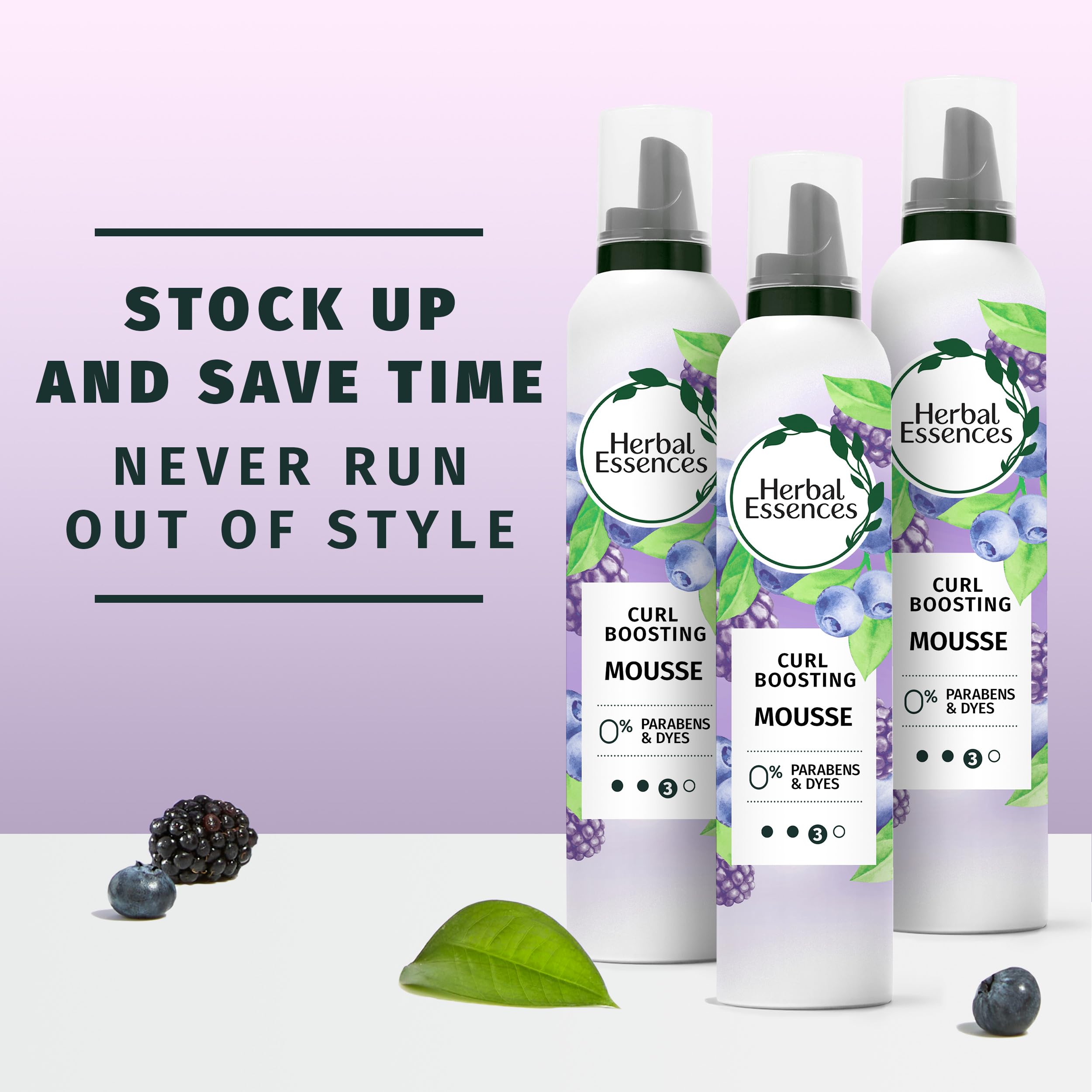 Herbal Essences Curl Boosting Mousse, Frizz Control for Curly & Wavy Hair, Long-Lasting Hold with Berry Scent, Paraben & Dye-Fre