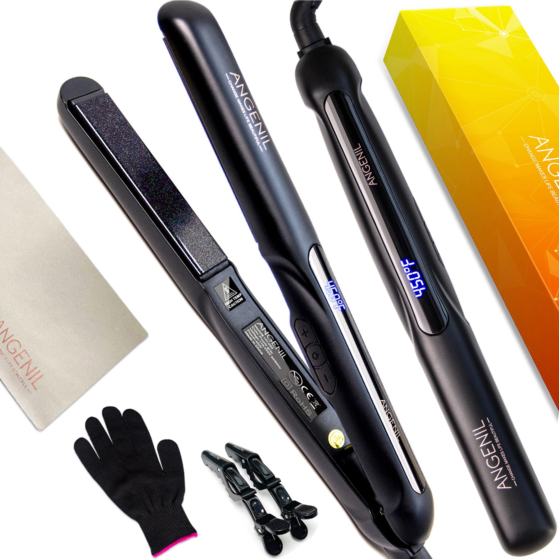 ANGENIL Argan Oil Flat Iron Hair Straightener and Curler 2 in 1, Portable Travel Hair Straightening Curling Iron, Professional F
