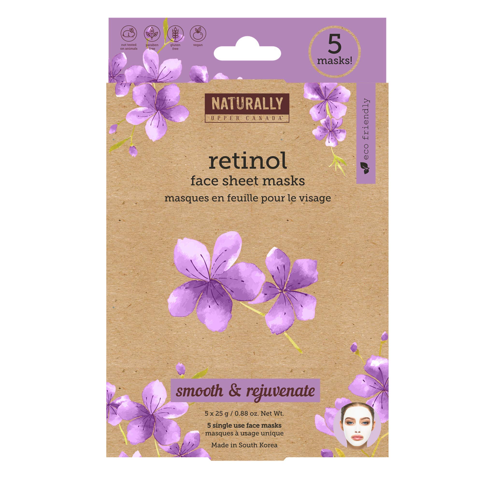 Naturally 30 Rejuvenating Retinol Infused Sheet Mask, 5 Sheet Masks Included