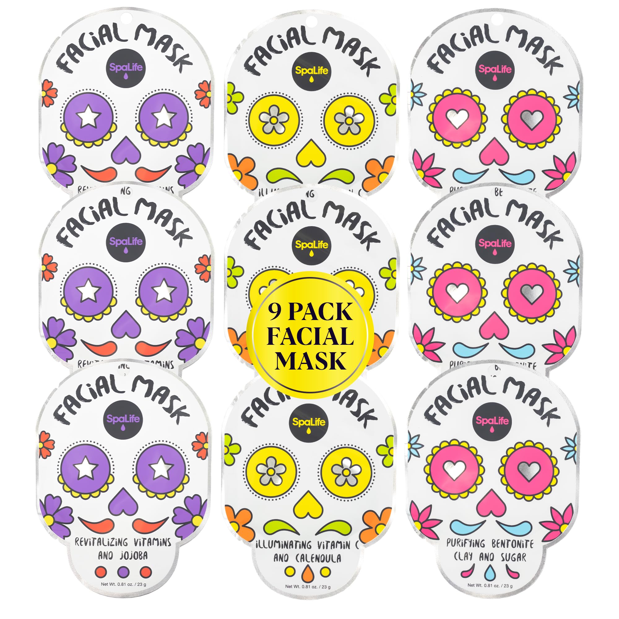Spalife Dia De Muertos Facial Mask Variety Pack - 9 Count For Hydrating And Refreshing Skin Care Korean Sheet Masks - Moisturizi